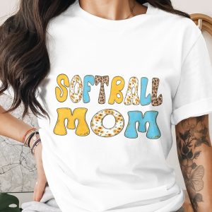 Softball Mom Digital PNG, Groovy Sunflower Leopard Print SVG, Faux Glitter Baseball Mom Shirt Design, Sports Mama Sublimation Download