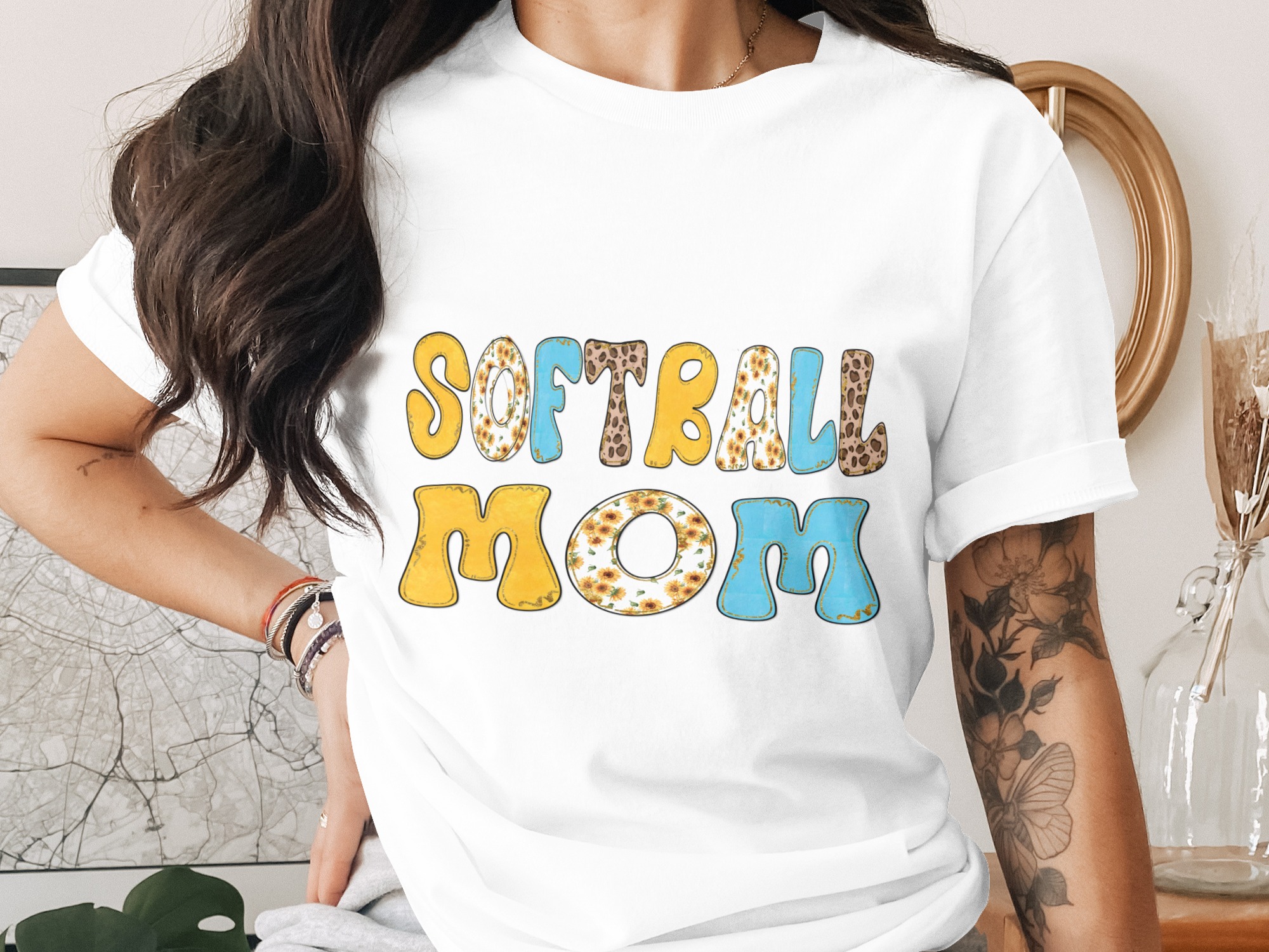 Softball Mom Digital PNG, Groovy Sunflower Leopard Print SVG, Faux Glitter Baseball Mom Shirt Design, Sports Mama Sublimation Download