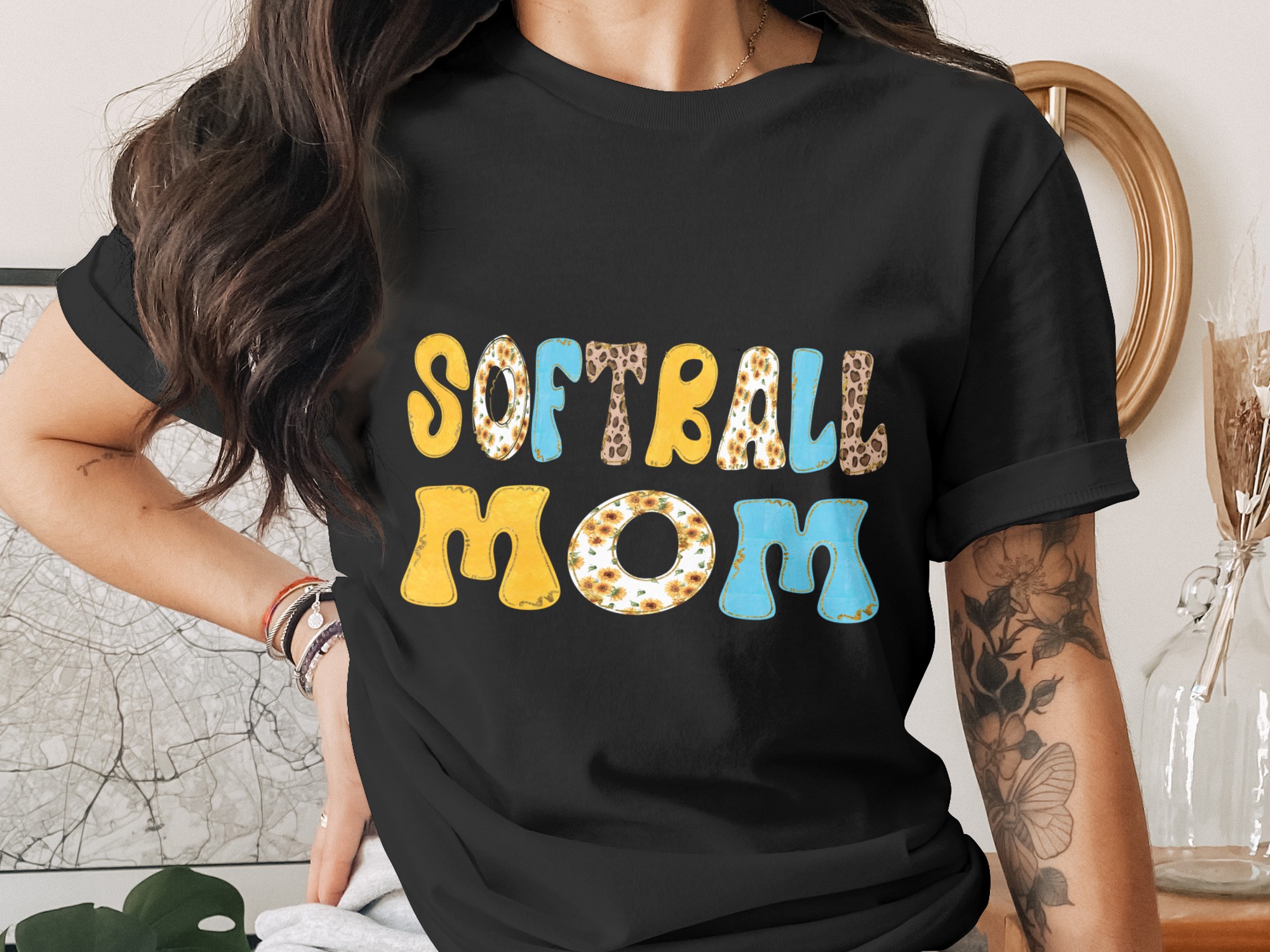 Softball Mom Digital PNG, Groovy Sunflower Leopard Print SVG, Faux Glitter Baseball Mom Shirt Design, Sports Mama Sublimation Download - Image 2