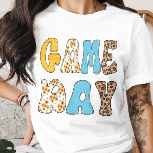 Game Day PNG Sublimation Design, Sunflower Leopard Faux Glitter Varsity Letters Digital Download for Football Fans
