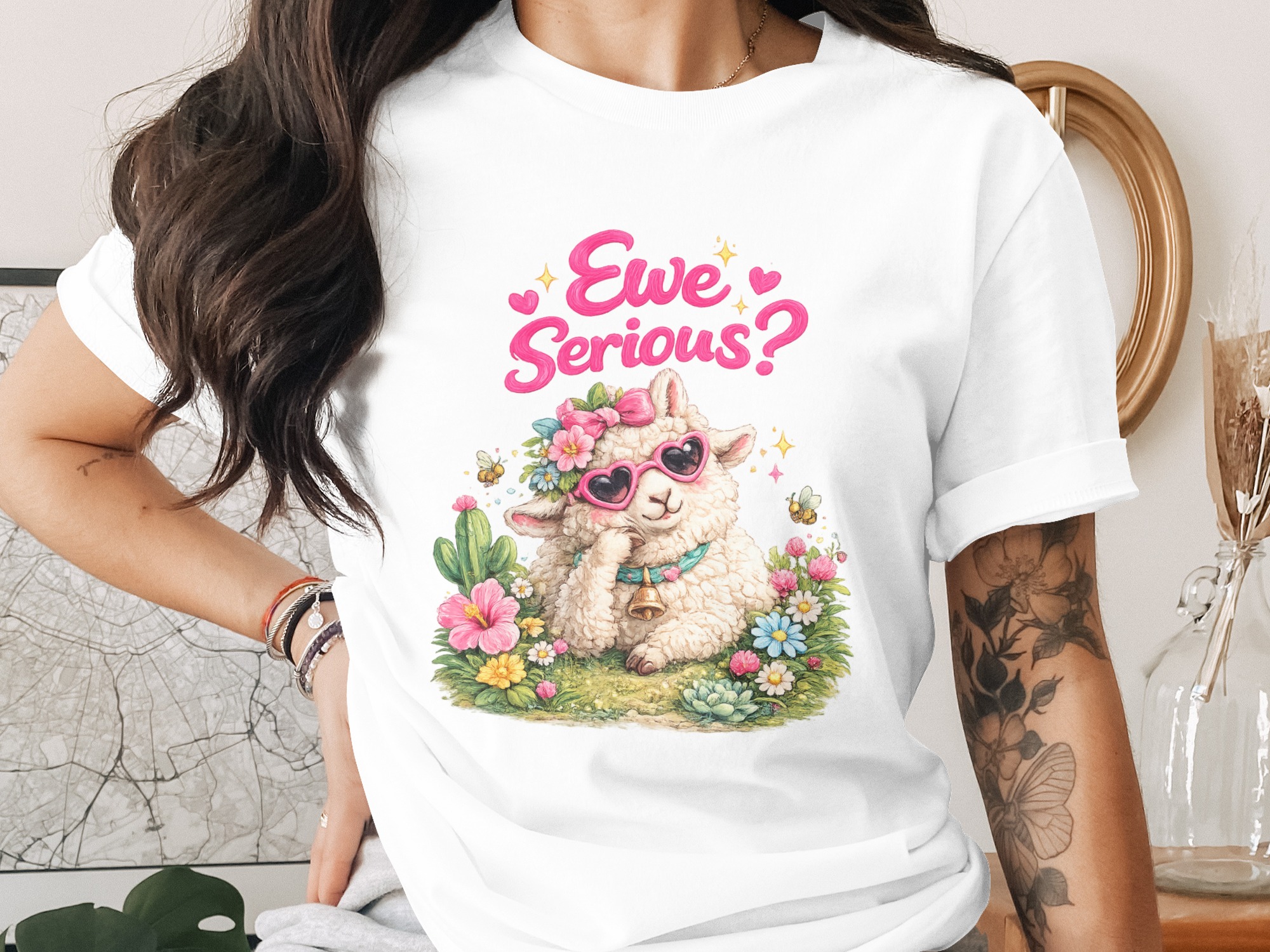 Ewe Serious Digital Art, Cute Sheep Pun PNG, Whimsical Lamb Graphic, Floral Spring Summer Sublimation Design, Funny Animal Clip Art Digital