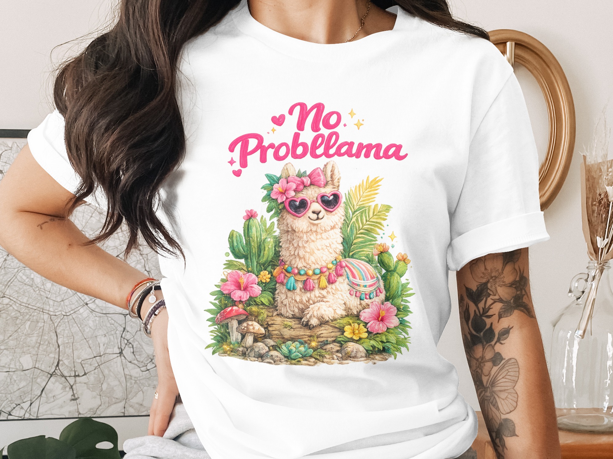 No Probllama Llama Digital PNG SVG, Cute Boho Tropical Design, Funny Animal Art, Llama Lover Gift, Instant Download File