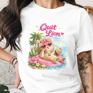 Quit Lion Digital Print, Funny Summer Beach Pun Lion Art PNG, Tropical Vacation Kawaii Lioness SVG, Cute Travel Instant Download
