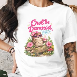 Funny Owl Digital Design PNG, 'Owl Be Damned' Sarcastic Woodland Coffee Art Clipart, Cute Animal Lover Gift Printable