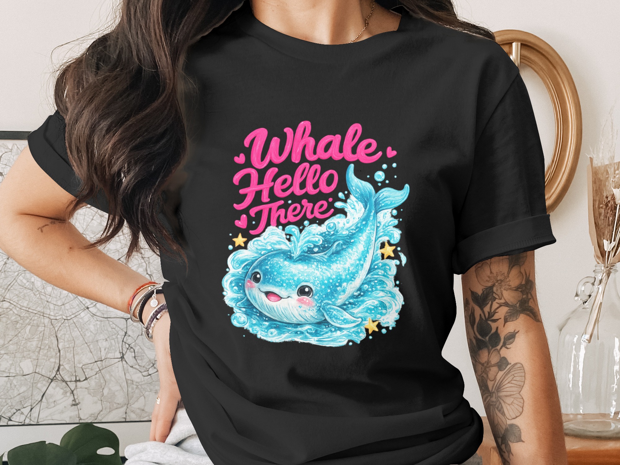 Whale Hello There Cute Baby Whale Digital Download, Nursery Wall Art PNG, Ocean Animal Kids Birthday Gift, Cheerful Kawaii Sublimation File - Image 2