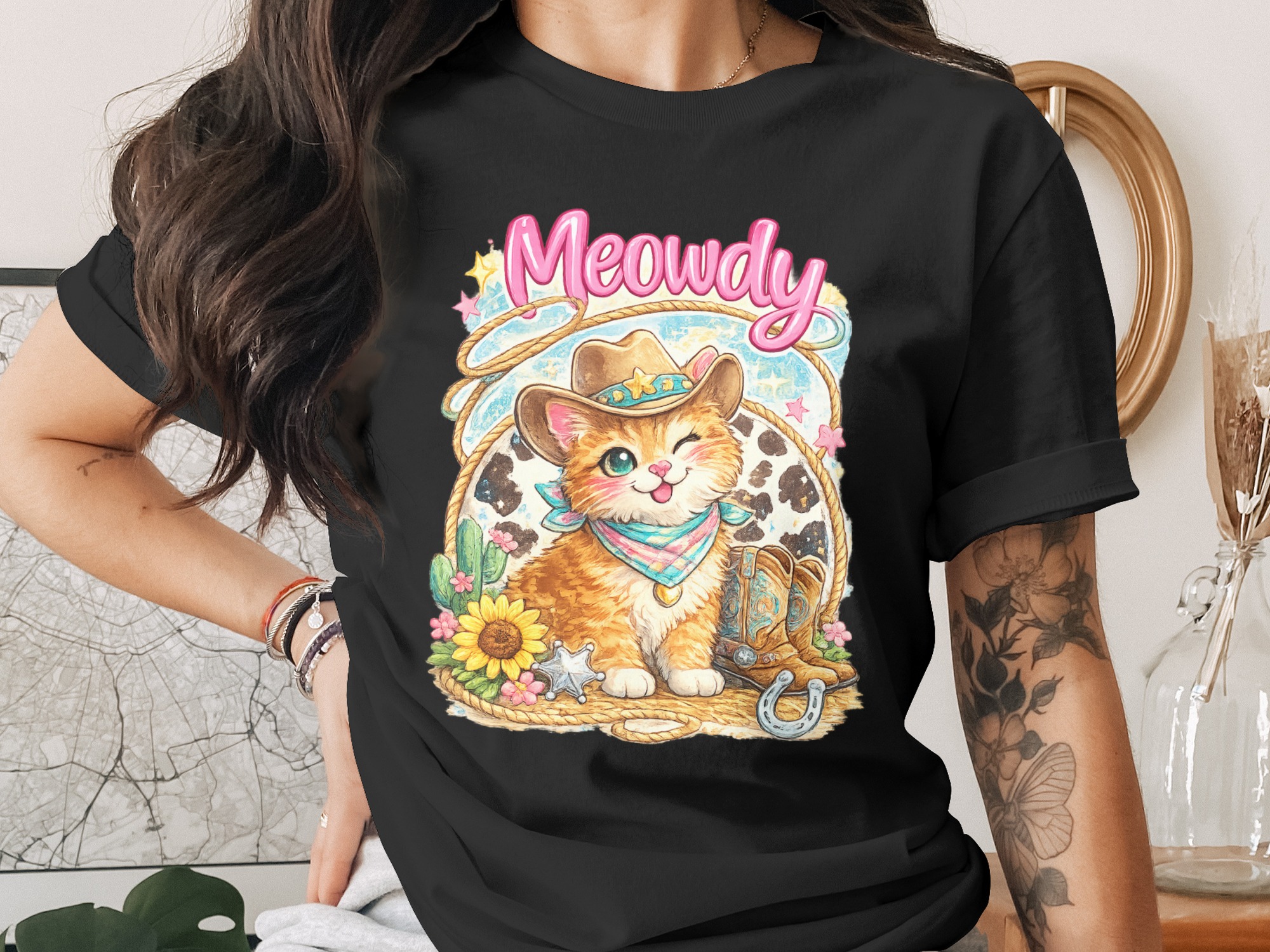 Meowdy Cat Digital Download PNG, Cute Cowboy Kitten Western Sublimation Art, Trendy Cat Lover Gift, Country Pet Design Digital File - Image 2