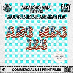 Groovy Bubble American Flag ABC 123 Digital Alpha PNGs, Patriotic Font, Retro Sublimation Design, Commercial Use, Instant Download