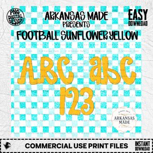 Football Sunflower Yellow Digital Alpha PNGs, Textured Alphabet Numbers Font, Distressed Commercial Use Crafting Files for Sublimation