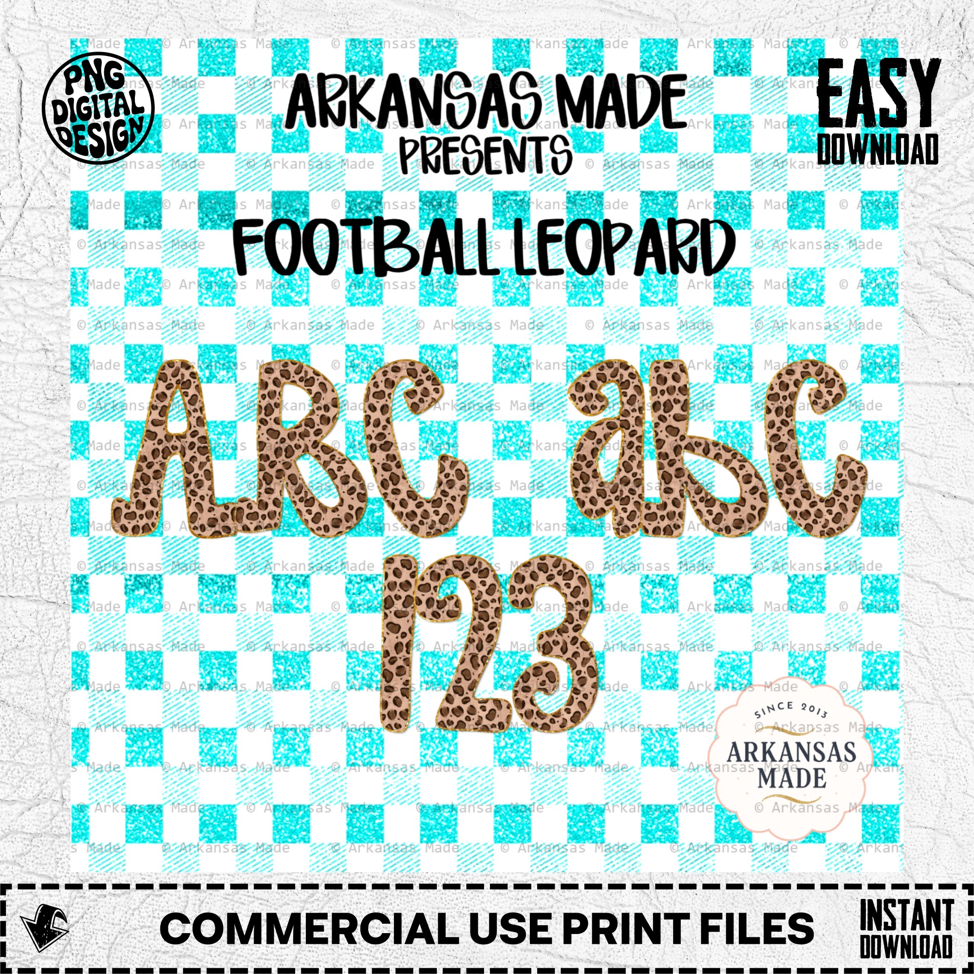 Leopard Print Alphabet PNG, Football Leopard Digital Alpha PNGs, Full Animal Print Font & Numbers for Game Day Crafts, Commercial Use