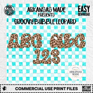 Groovy Leopard Bubble Alphabet PNGs Digital Alpha | Retro Animal Print Letters Numbers Font for Sublimation Craft