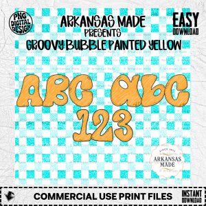 Groovy Bubble Letters Digital Alpha PNGs | Retro Painted Font 70s Style Alphabet Numbers Pack for Sublimation Crafts