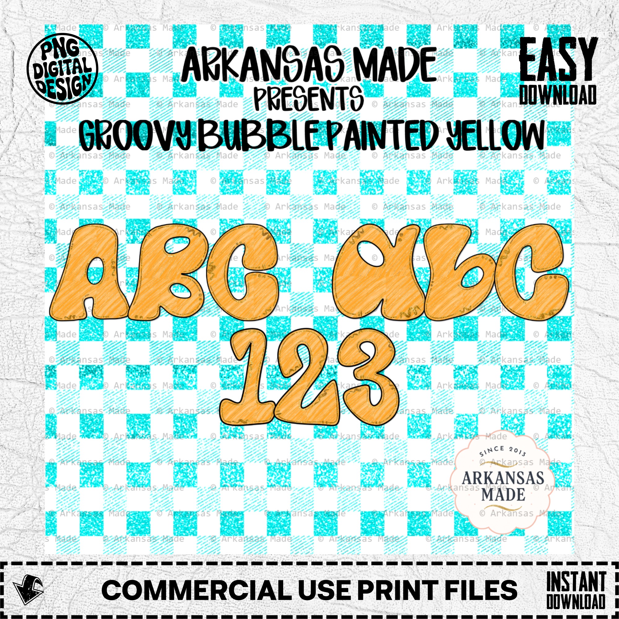 Groovy Bubble Letters Digital Alpha PNGs | Retro Painted Font 70s Style Alphabet Numbers Pack for Sublimation Crafts