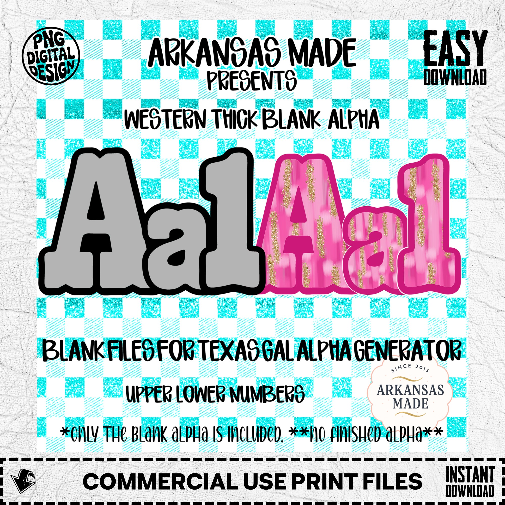 Texas Gal Blank Alpha PNGs, Western Thick Glitter Font Digital Download, DIY Sublimation Letters Numbers Craft File - Image 2