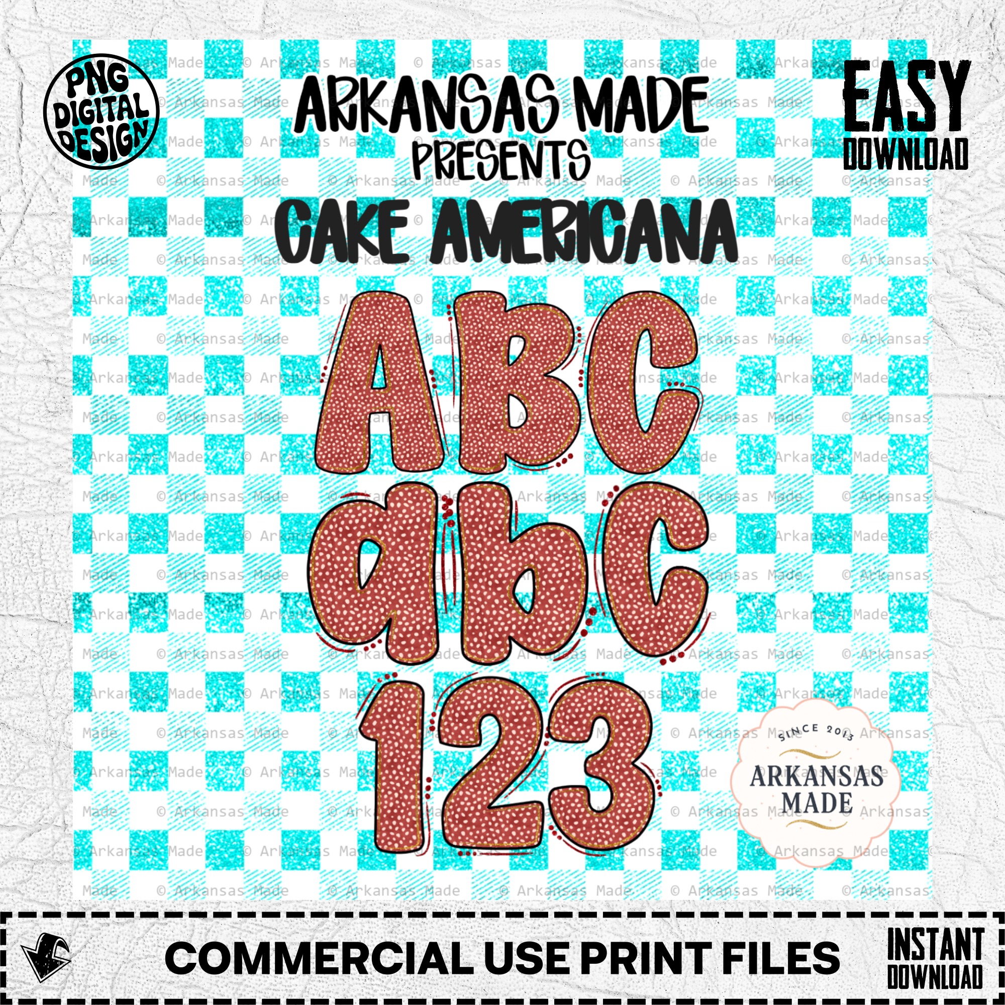 Cake Americana Alpha PNGs, Sprinkled Red Alphabet Letters & Numbers, Rustic Font Clipart for Sublimation, Patriotic Crafts, Digital Download - Image 2