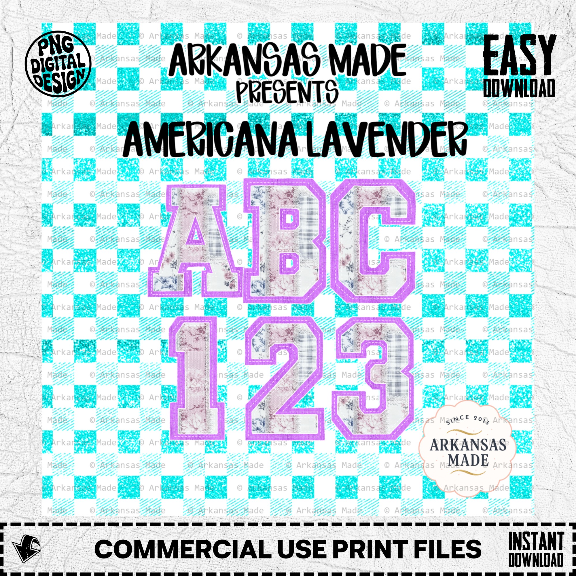 Americana Lavender Alpha PNGs, Shabby Chic Floral Varsity Alphabet Letters & Numbers Bundle, Digital Download for Sublimation Crafts - Image 2