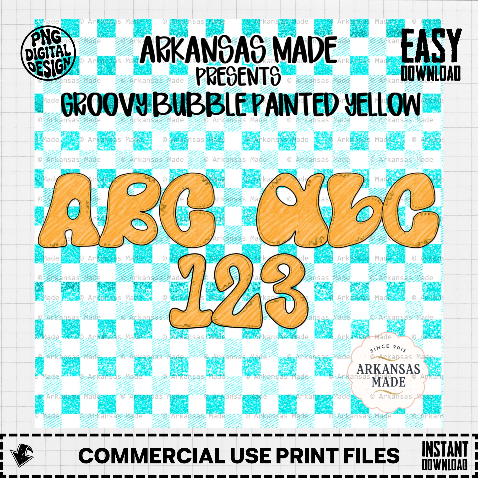 Groovy Bubble Letters Digital Alpha PNGs | Retro Painted Font 70s Style Alphabet Numbers Pack for Sublimation Crafts - Image 2