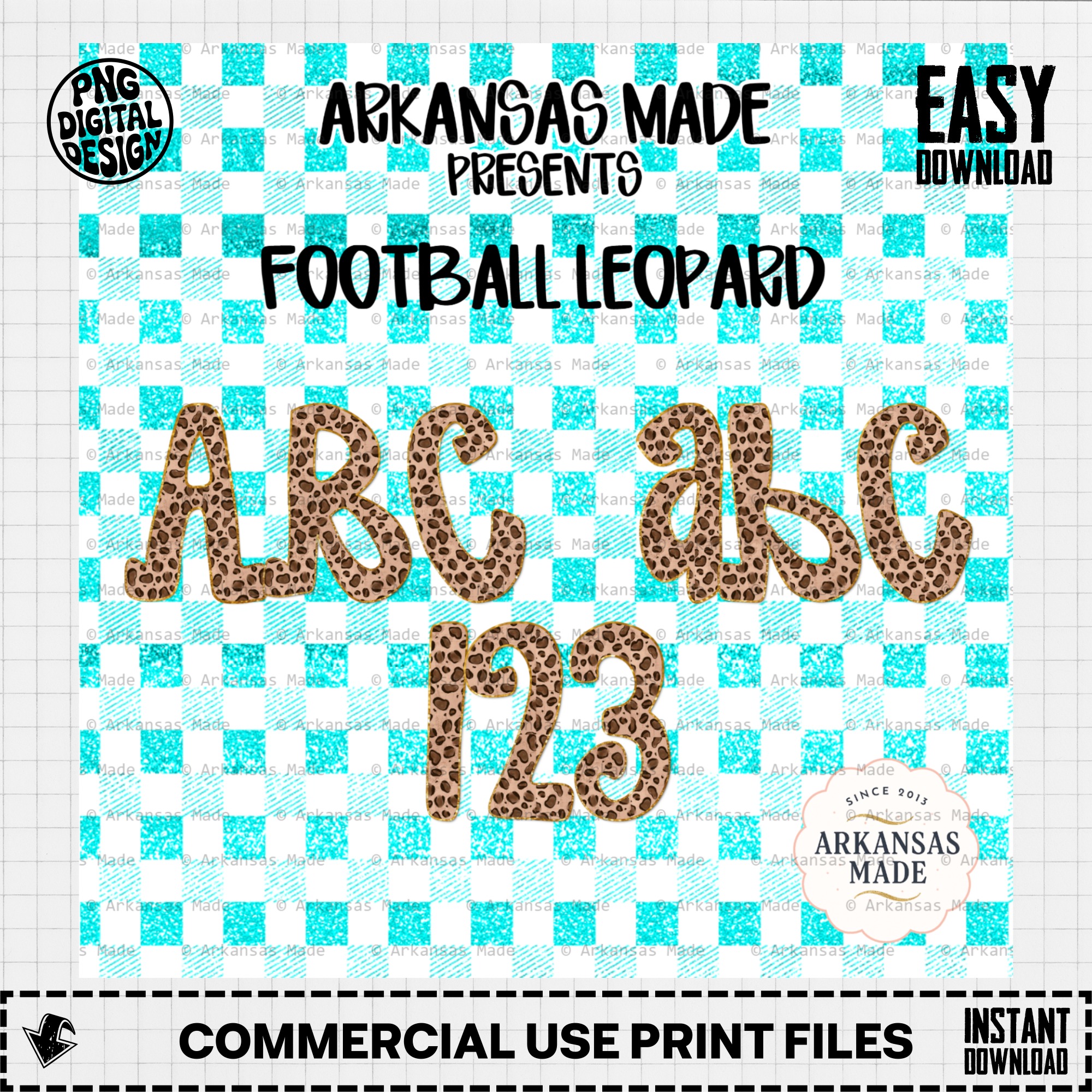 Leopard Print Alphabet PNG, Football Leopard Digital Alpha PNGs, Full Animal Print Font & Numbers for Game Day Crafts, Commercial Use - Image 2