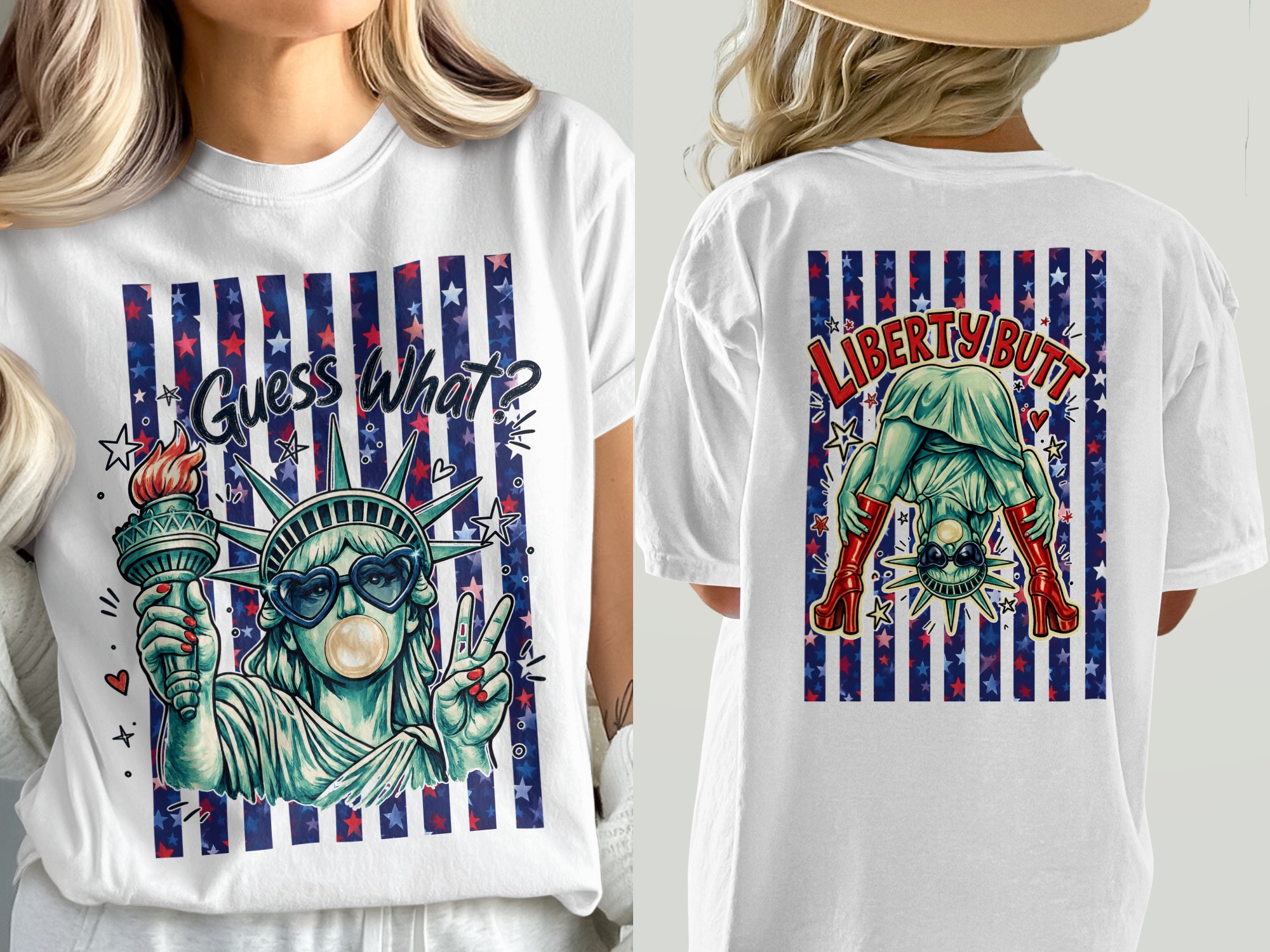 Sassy Statue of Liberty T-Shirt, Comfort Colors ® American Pop Art Bubble Gum Peace Sign Tee, Trendy Patriotic 4th of July Graphic Shirt