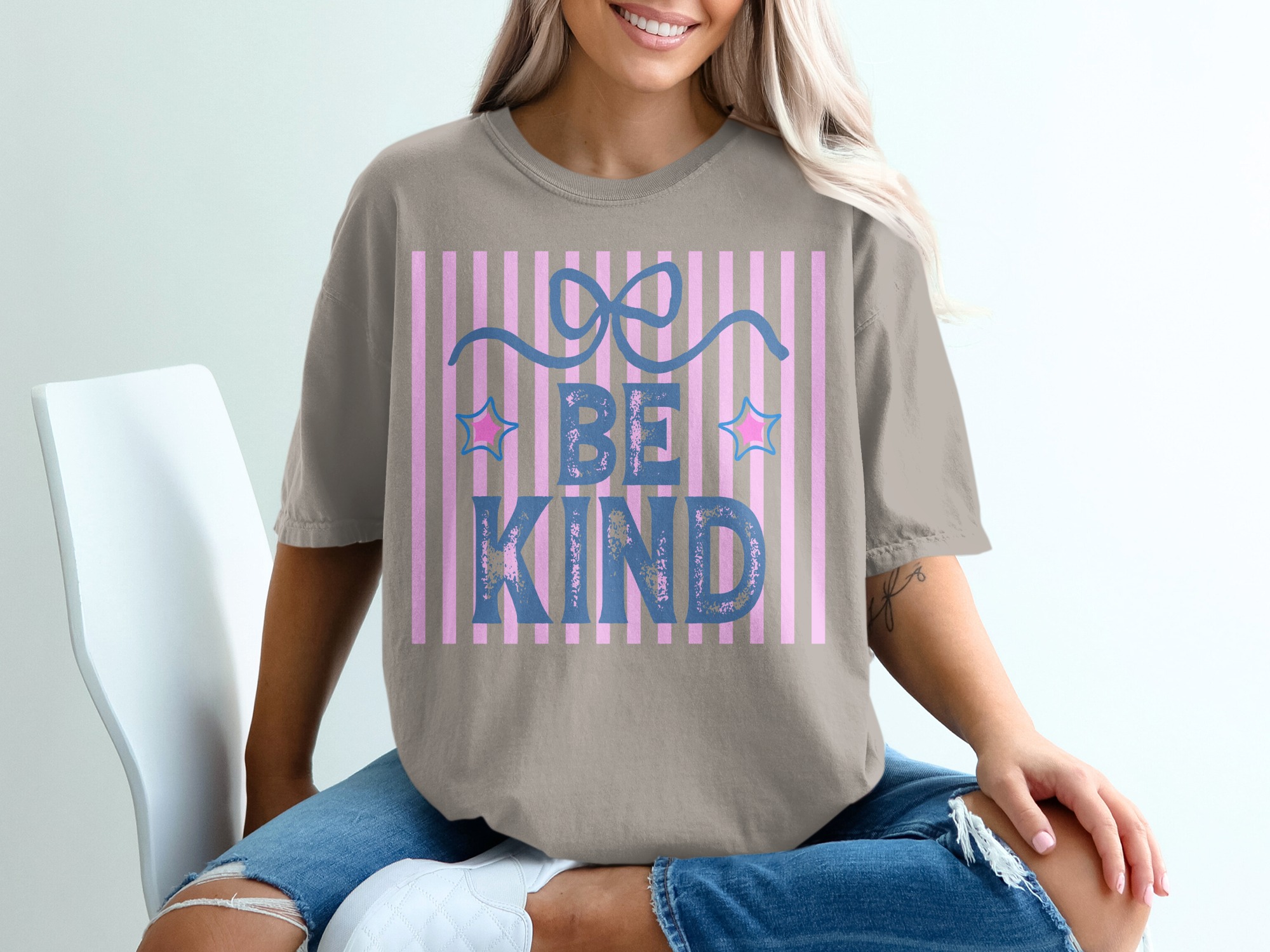 Be Kind T-Shirt, Distressed Kindness Shirt, Positive Message Aesthetic Tee, Pastel Stripes Graphic Top, Cute Encouragement Gift for Her - Image 11