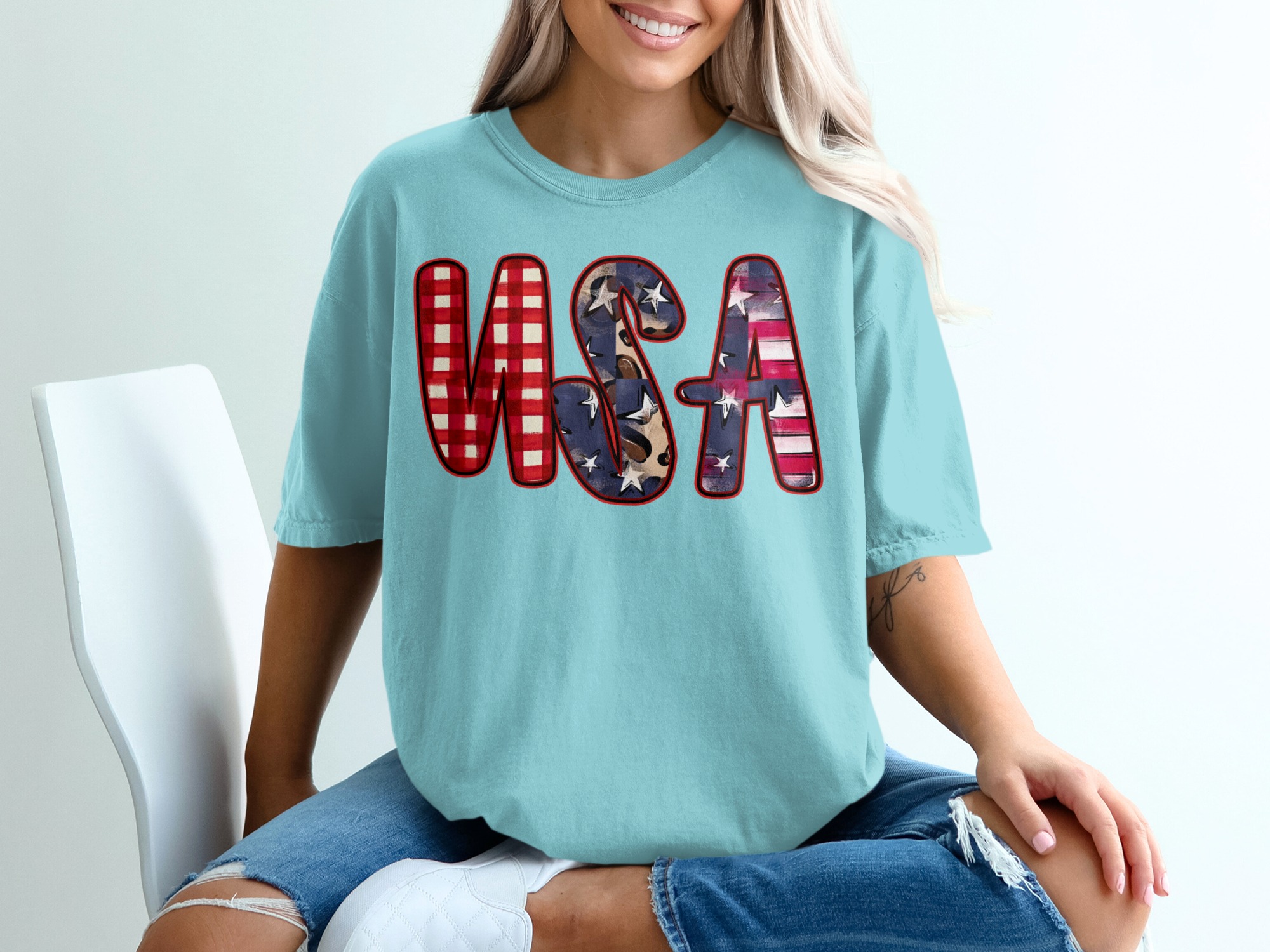 USA T-Shirt, Patriotic 4th of July Shirt, Distressed Buffalo Plaid Leopard Print America Tee, Memorial Day Gift for Her - Image 19