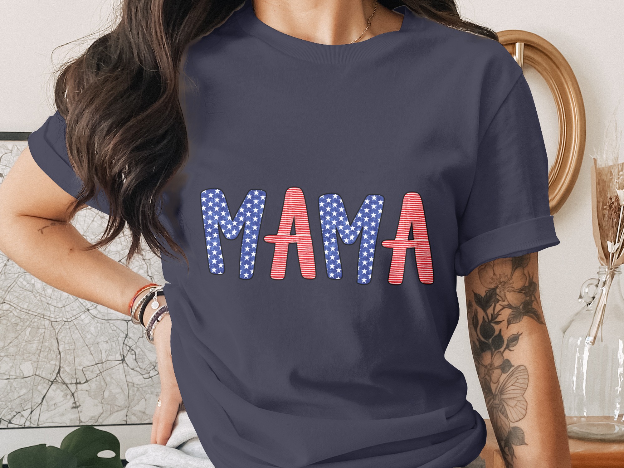 Patriotic Mama T-Shirt, American Flag Mama Shirt, Distressed Flag Mom Tee, 4th of July Mother's Day Gift for Her, USA Mom Life Apparel - Image 3
