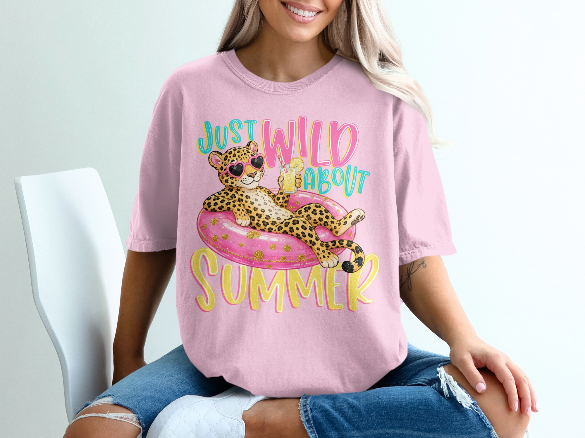 Just Wild About Summer T-Shirt, Cute Leopard Print Vacation Tee, Fun Cheetah Pool Float Shirt, Y2K Summer Vibes Gift for Her - Image 17