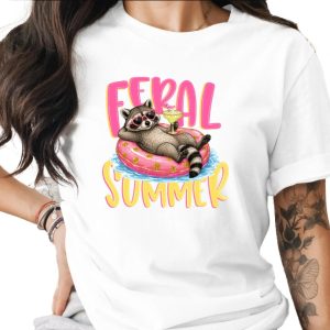 Feral Summer Raccoon T-Shirt, Funny Animal Lover Tee, Vacation Mode Shirt, Unbothered Raccoon Gift for Her, Cute Graphic Top
