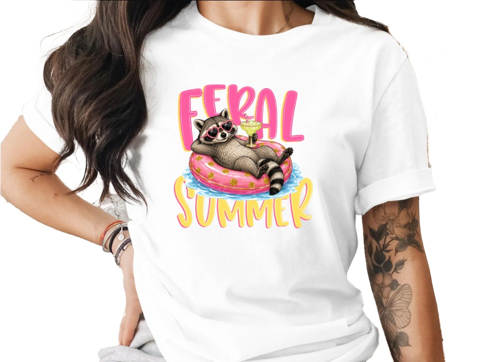 Feral Summer Raccoon T-Shirt, Funny Animal Lover Tee, Vacation Mode Shirt, Unbothered Raccoon Gift for Her, Cute Graphic Top
