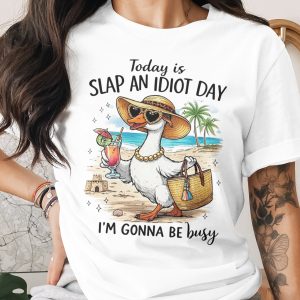 Funny Goose T-Shirt, Comfort Colors ® Slap An Idiot Day Shirt, Sarcastic Vacation Tee, Beach Life Humor Gift for Her, Summer Graphic Apparel
