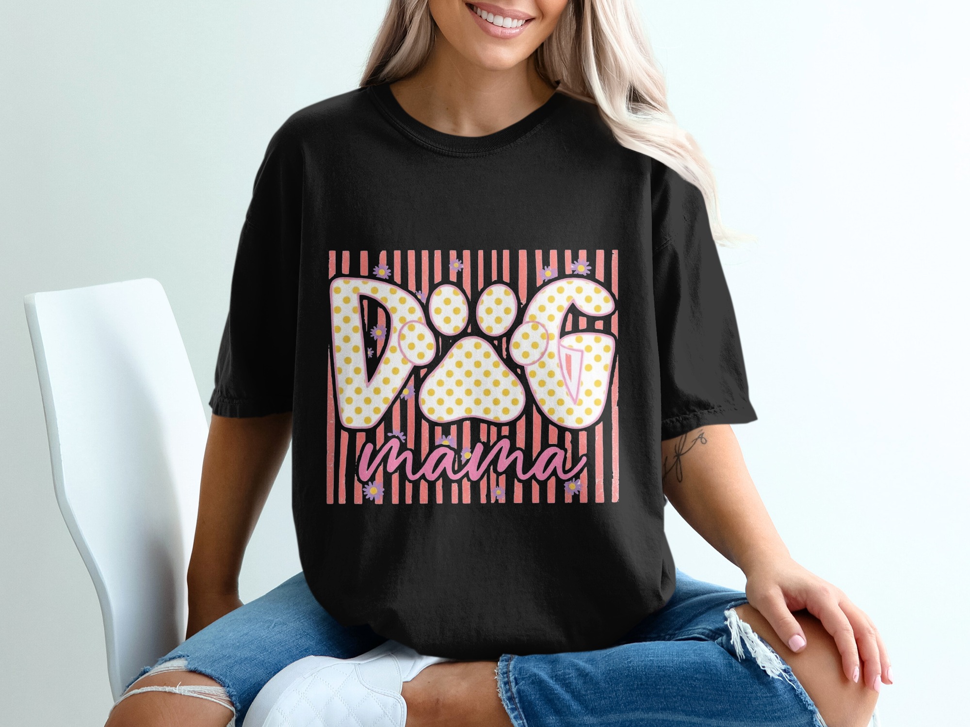 Dog Mama T-Shirt, Cute Polka Dot Paw Print Tee, Retro Fur Mama Gift for Dog Lovers, Women's Animal Lover Shirt - Image 5