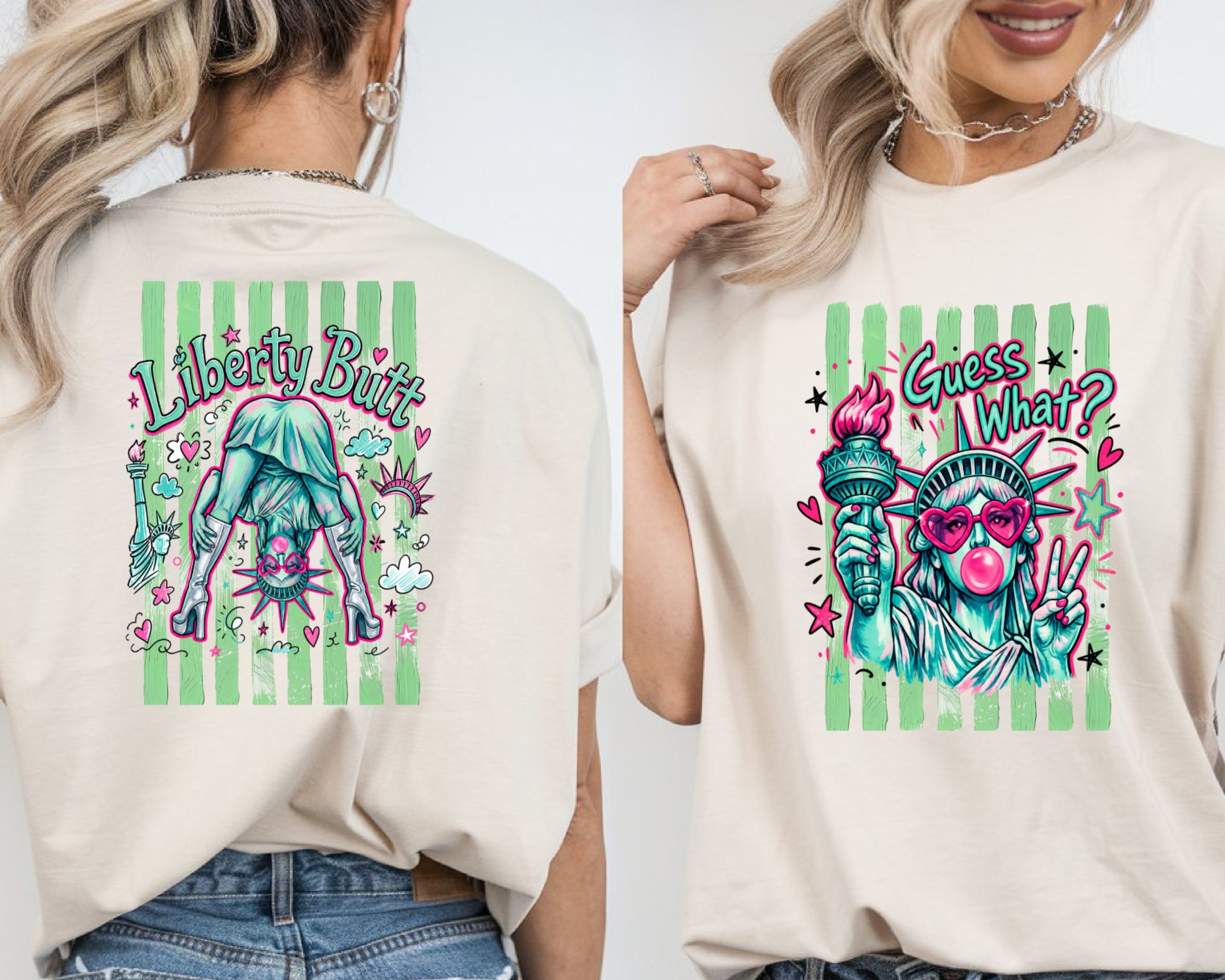'Guess What?' Pop Art Statue of Liberty Comfort Colors ® T-Shirt, Y2K Bubblegum Liberty Tee, Edgy Patriotic Graphic Tee, Funky Streetwear - Image 2