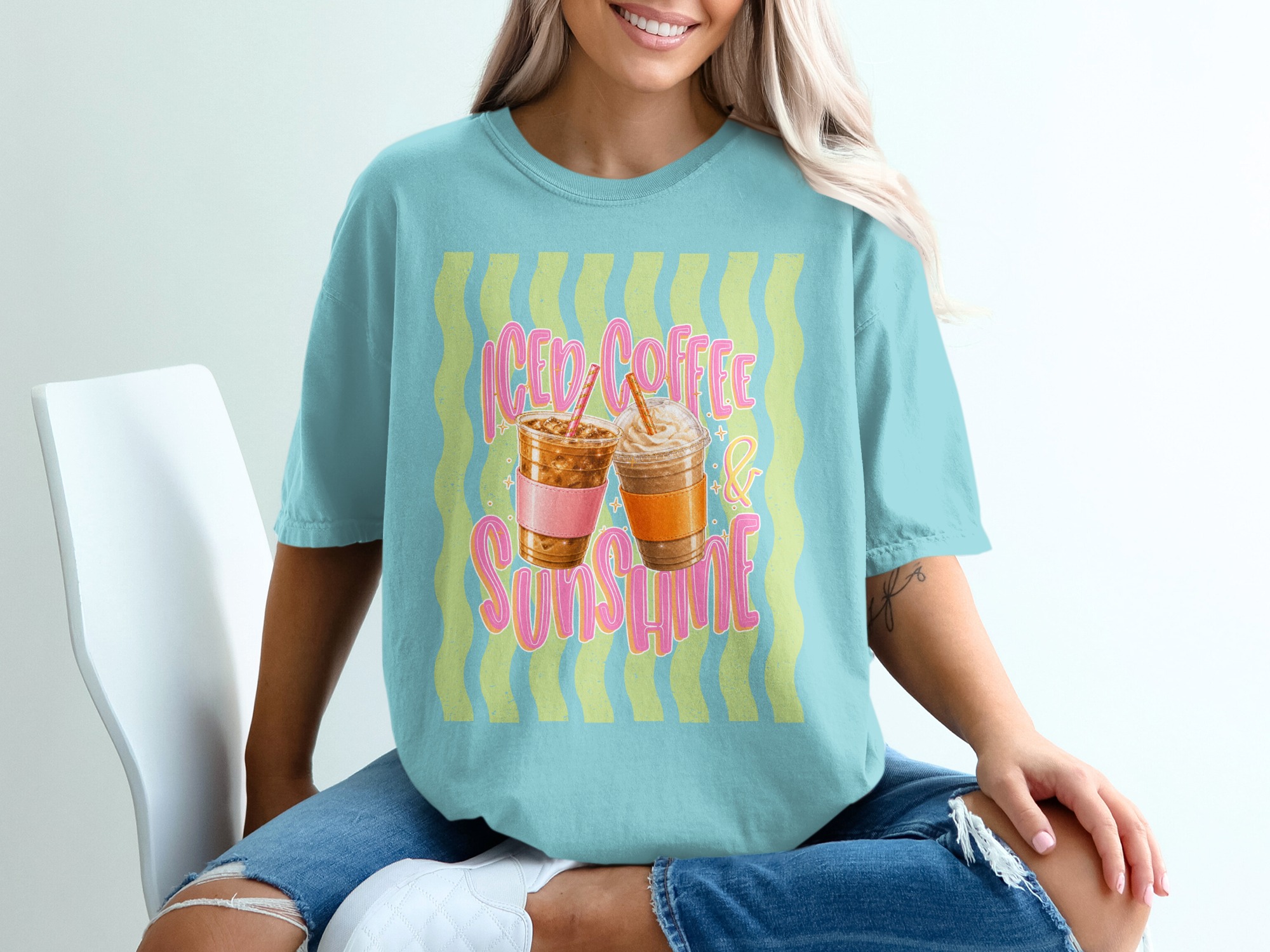 Comfort Colors® Iced Coffee Sunshine T-Shirt, Coffee Lover Tee, Summer Vibes Shirt, Cute Graphic Tee for Her, Positive Aesthetic Top - Image 19