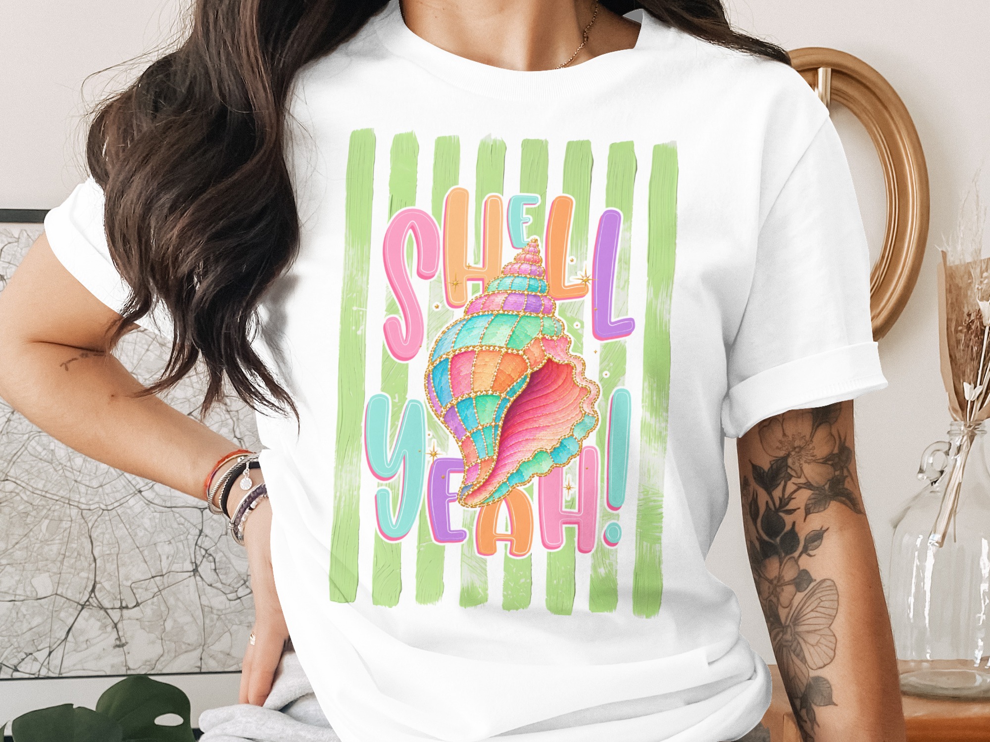 Comfort Colors® Shell Yeah T-Shirt, Vibrant Seashell Beach Tee, Retro Summer Vacation Shirt, Coastal Ocean Lover Gift