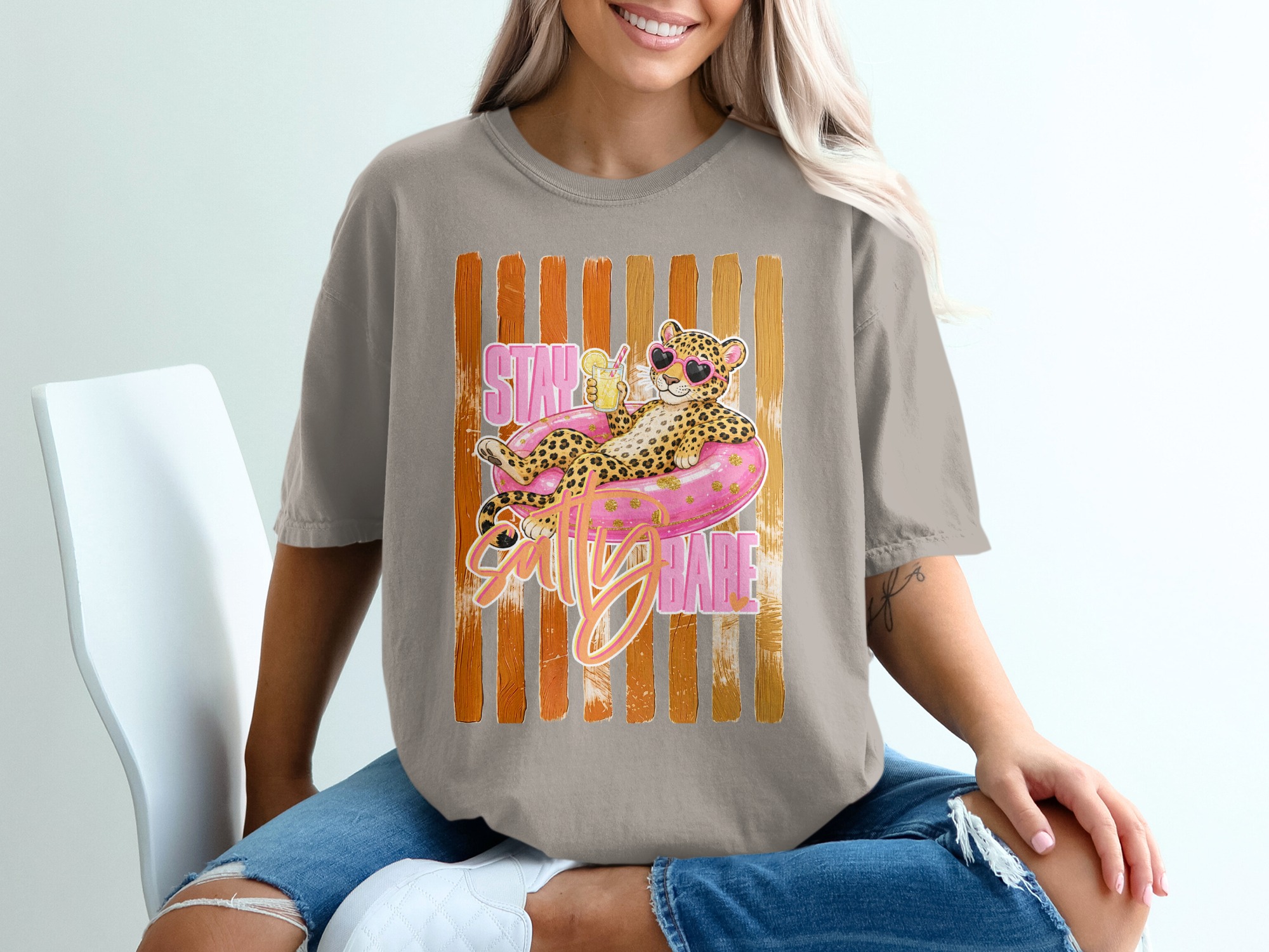 Comfort Colors® Stay Salty Babe T-Shirt, Leopard Print Summer Vacation Tee, Funny Beach Graphic Shirt, Women's Animal Print Gift - Image 11