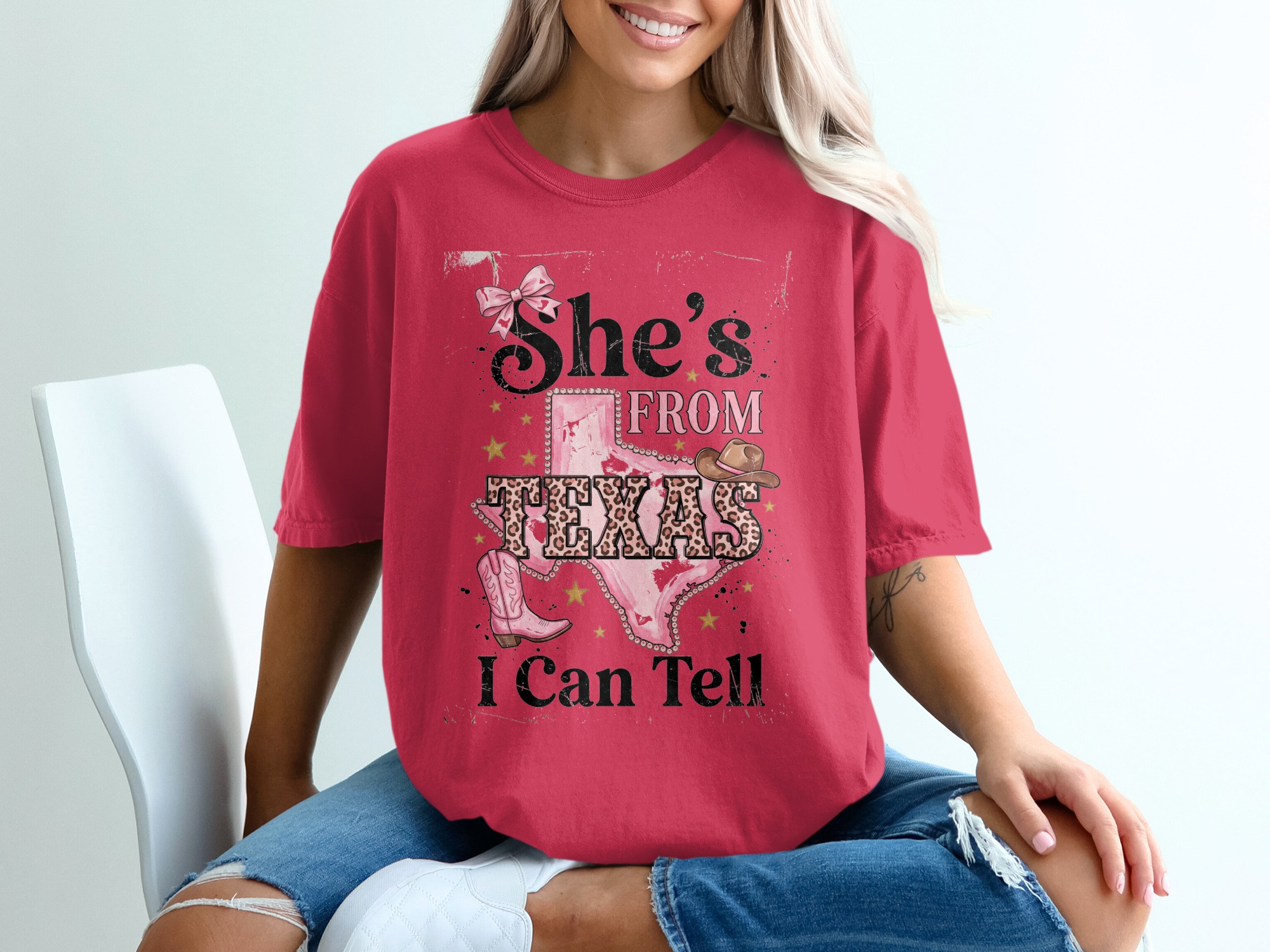 She's From Texas I Can Tell T-Shirt | Pink Leopard Print Texas Tee | Southern Cowgirl Shirt | Texas Pride Gift for Her | Western Style Texas - Image 14