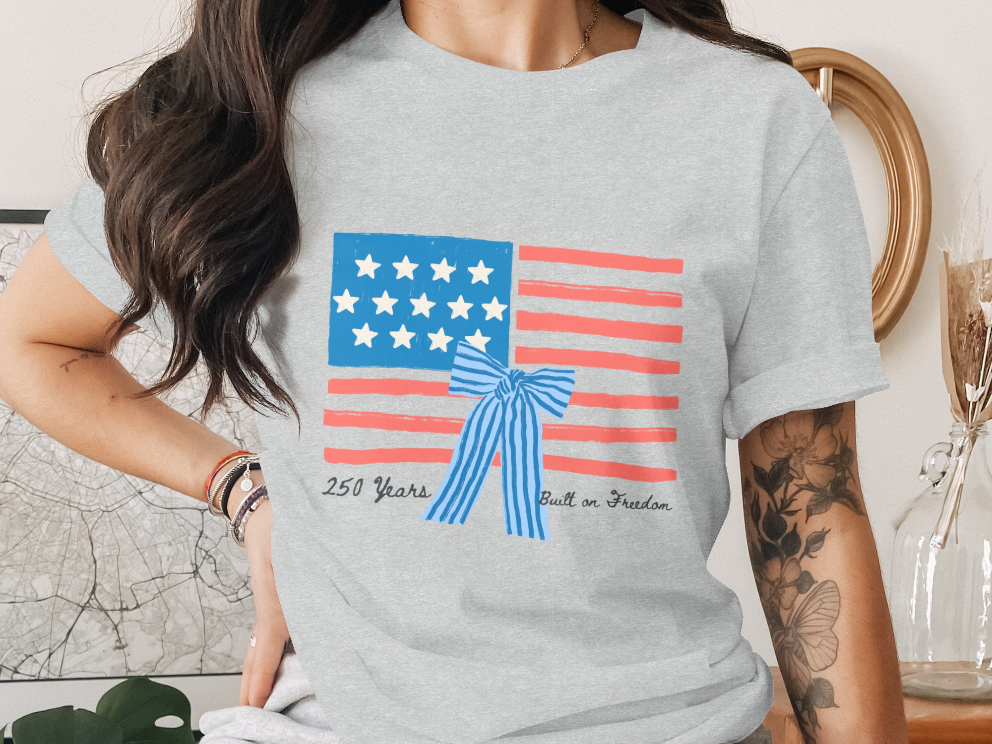 250 Years Built on Freedom American Flag T-Shirt, Patriotic Independence Day USA Tee, Heritage Anniversary Shirt Gift - Image 2