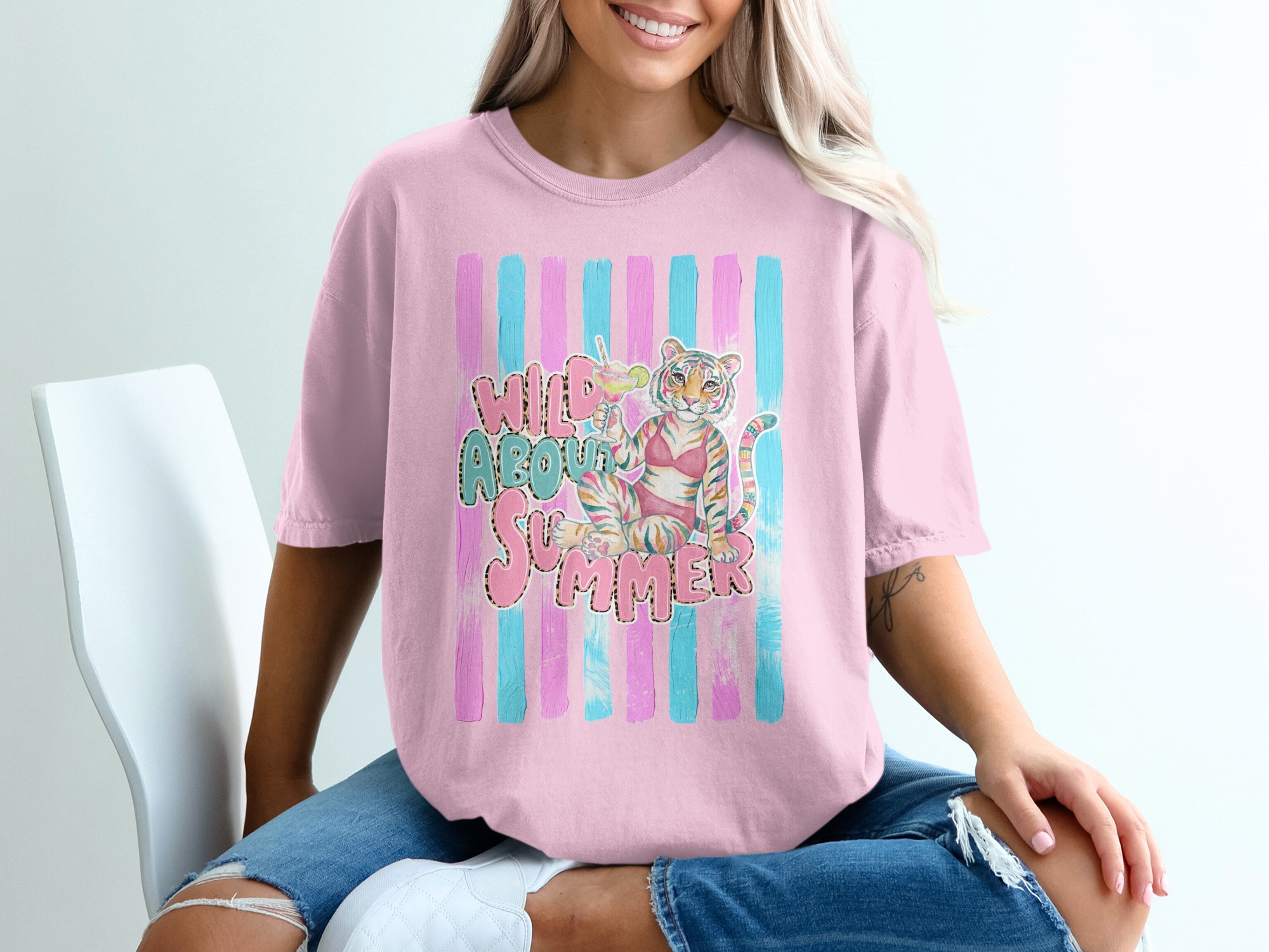 Comfort Colors ® Wild About Summer T-Shirt, Pink Leopard Print Tiger Margarita Tee, Watercolor Summer Vacation Shirt, Trendy Beach Party Top - Image 17