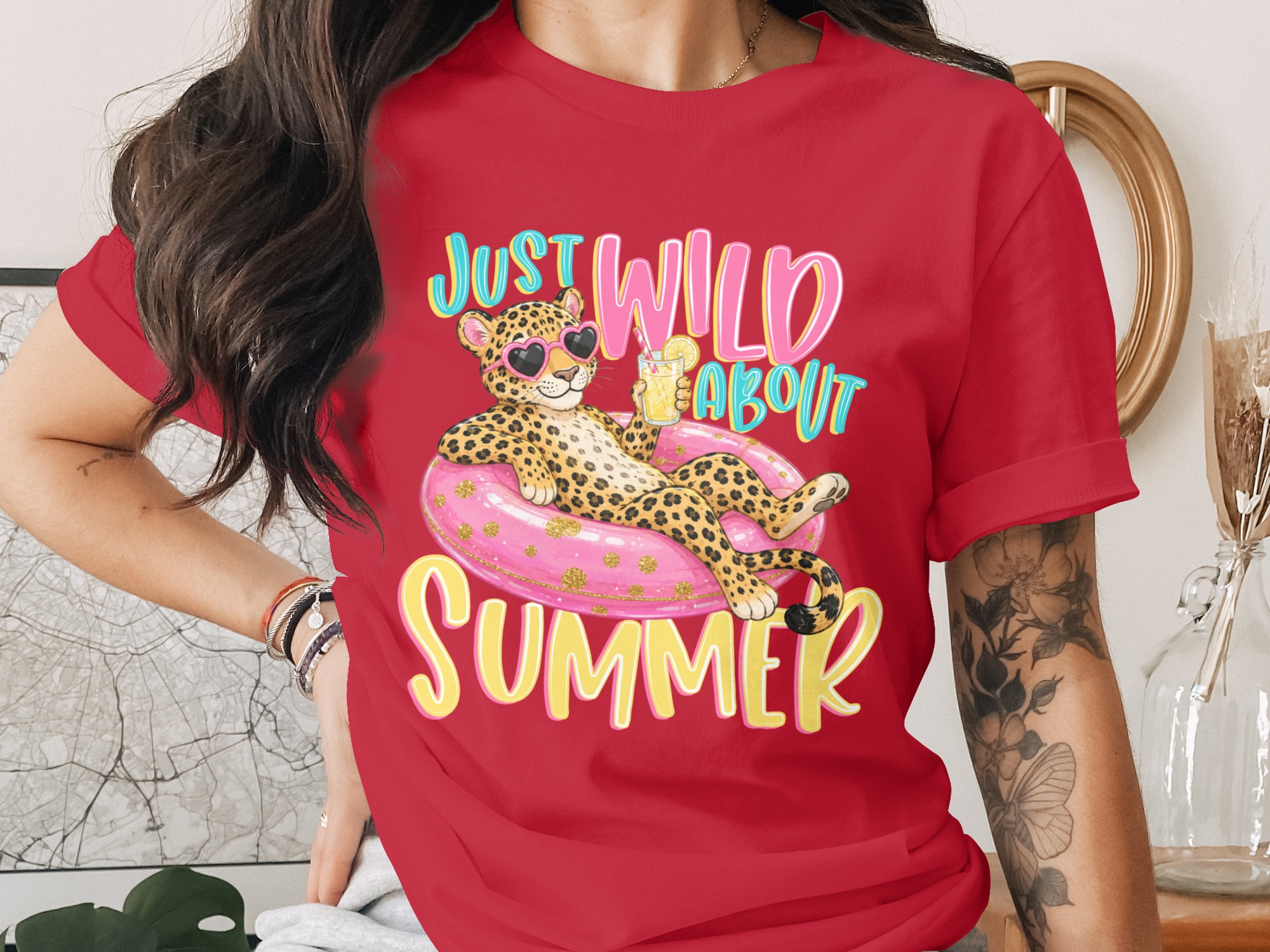 Just Wild About Summer T-Shirt, Cute Leopard Print Vacation Tee, Fun Cheetah Pool Float Shirt, Y2K Summer Vibes Gift for Her - Image 4