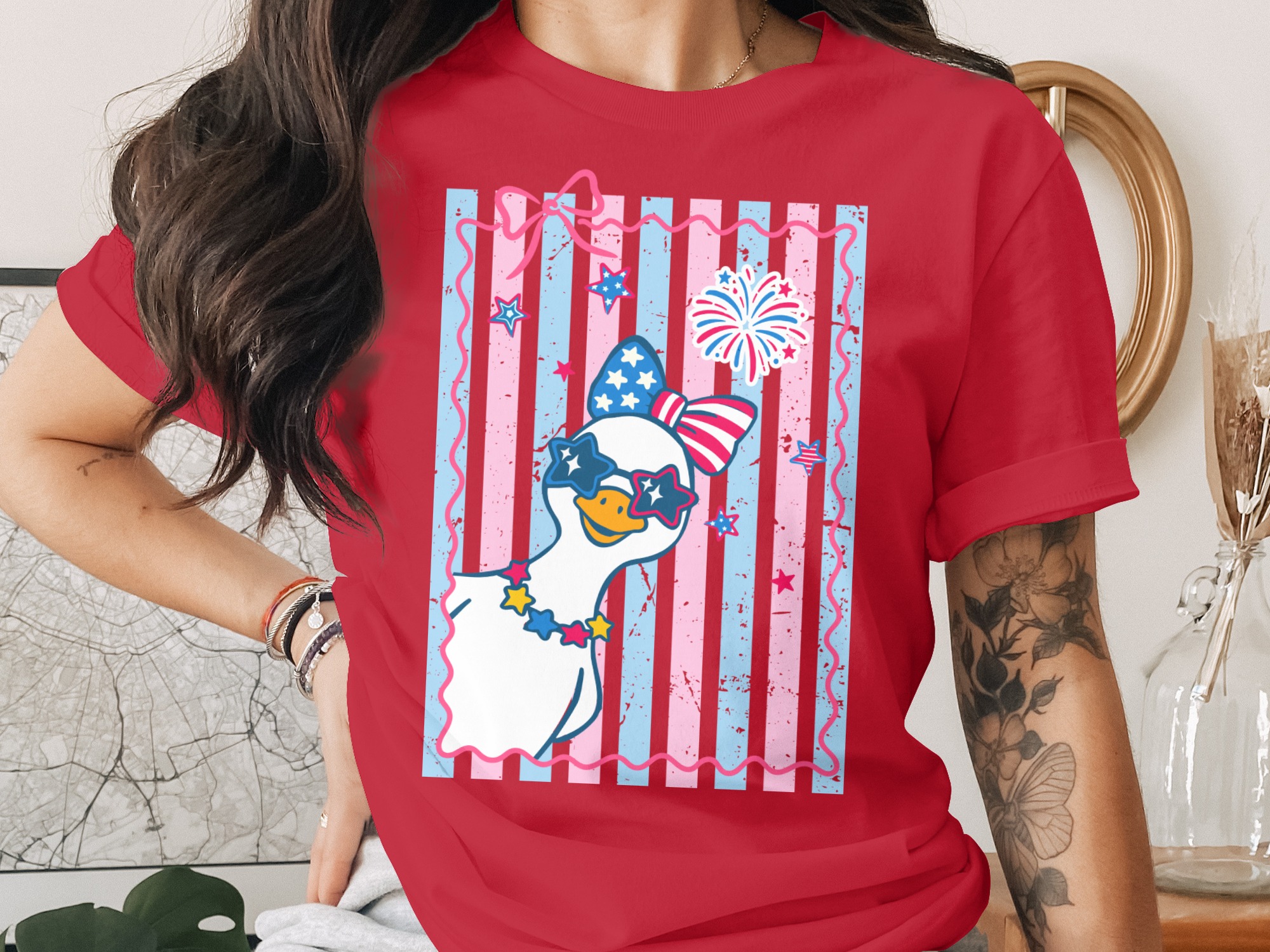Comfort Colors® Cute Patriotic Goose T-Shirt, July 4th Duck Tee, USA Flag Sunglasses Summer Party Top, Independence Day Gift for Her - Image 4