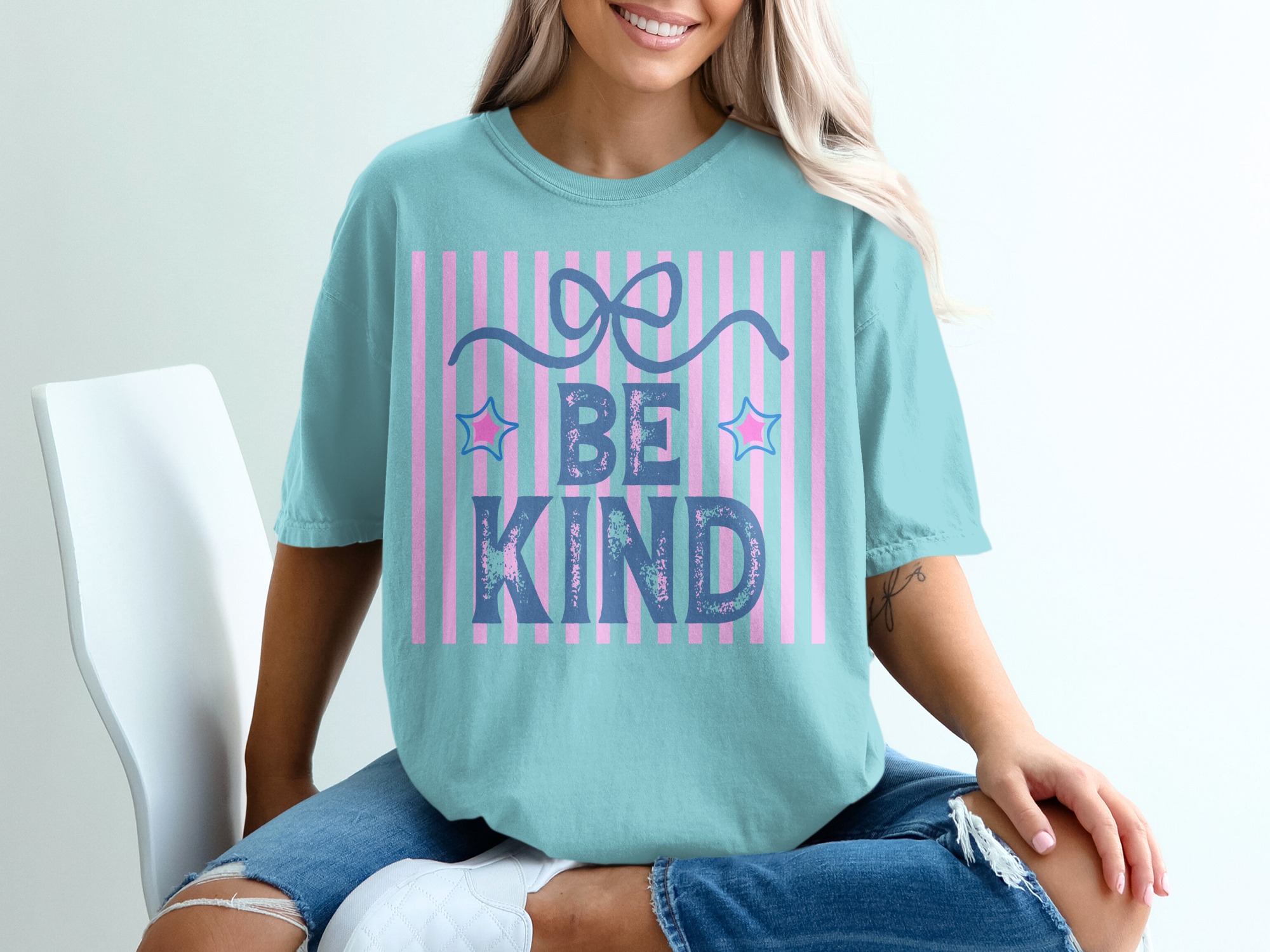 Be Kind T-Shirt, Distressed Kindness Shirt, Positive Message Aesthetic Tee, Pastel Stripes Graphic Top, Cute Encouragement Gift for Her - Image 19
