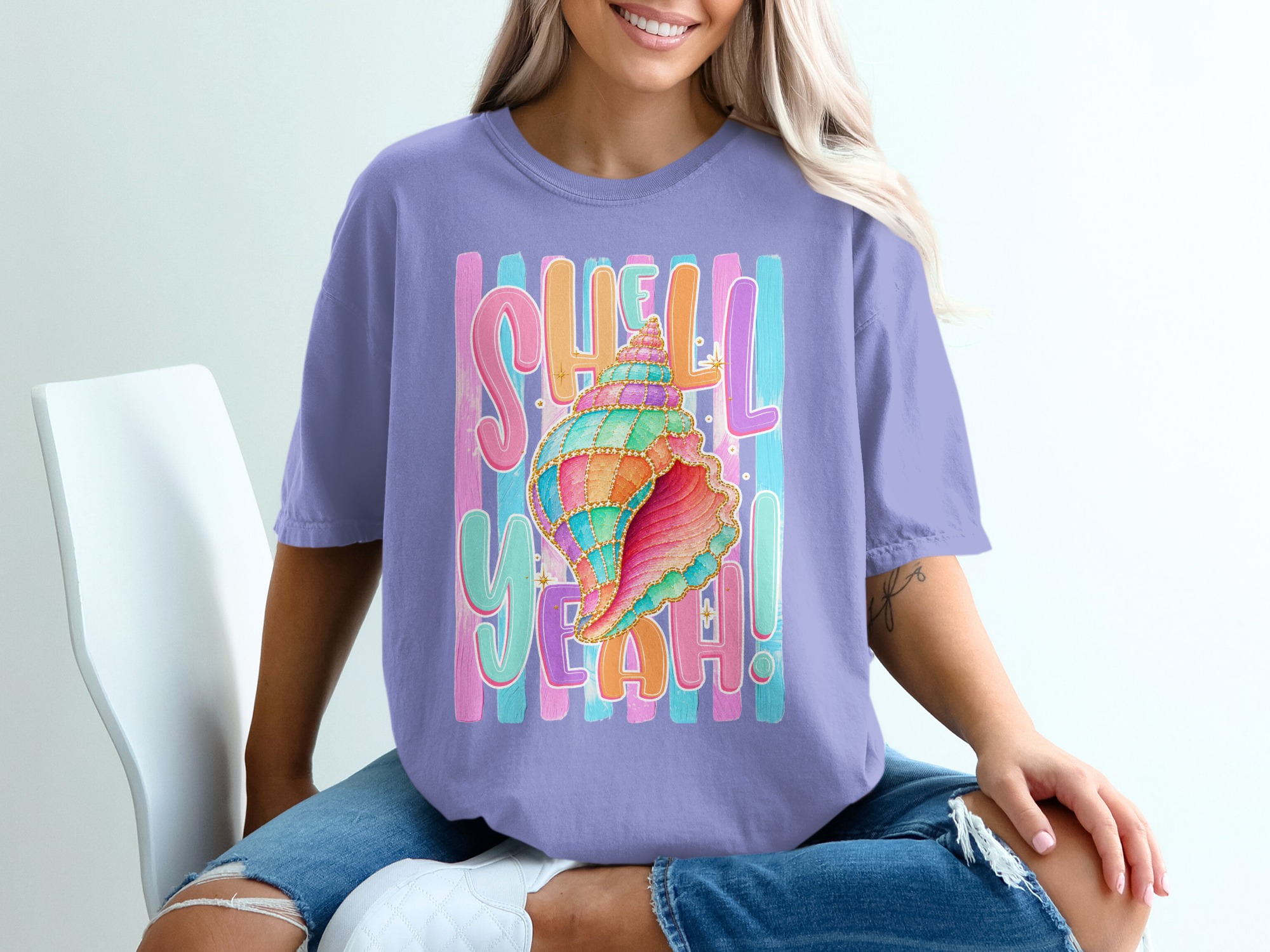 Comfort Colors ® Shell Yeah T-Shirt, Vibrant Seashell Beach Tee, Summer Vacation Coastal Shirt, Preppy Beachy Gift for Her, Fun Ocean Pun - Image 18