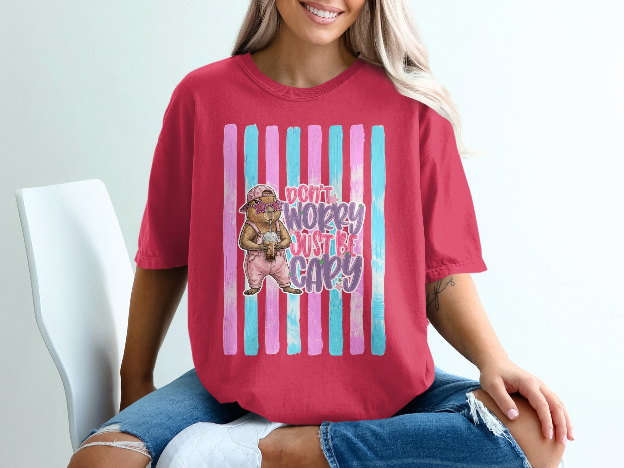 Comfort Colors ® Capybara T-Shirt, 'Don't Worry Just Be Capy' Cute Animal Lover Tee, Iced Coffee Capybara Shirt, Whimsical Pastel Gift Idea - Image 14