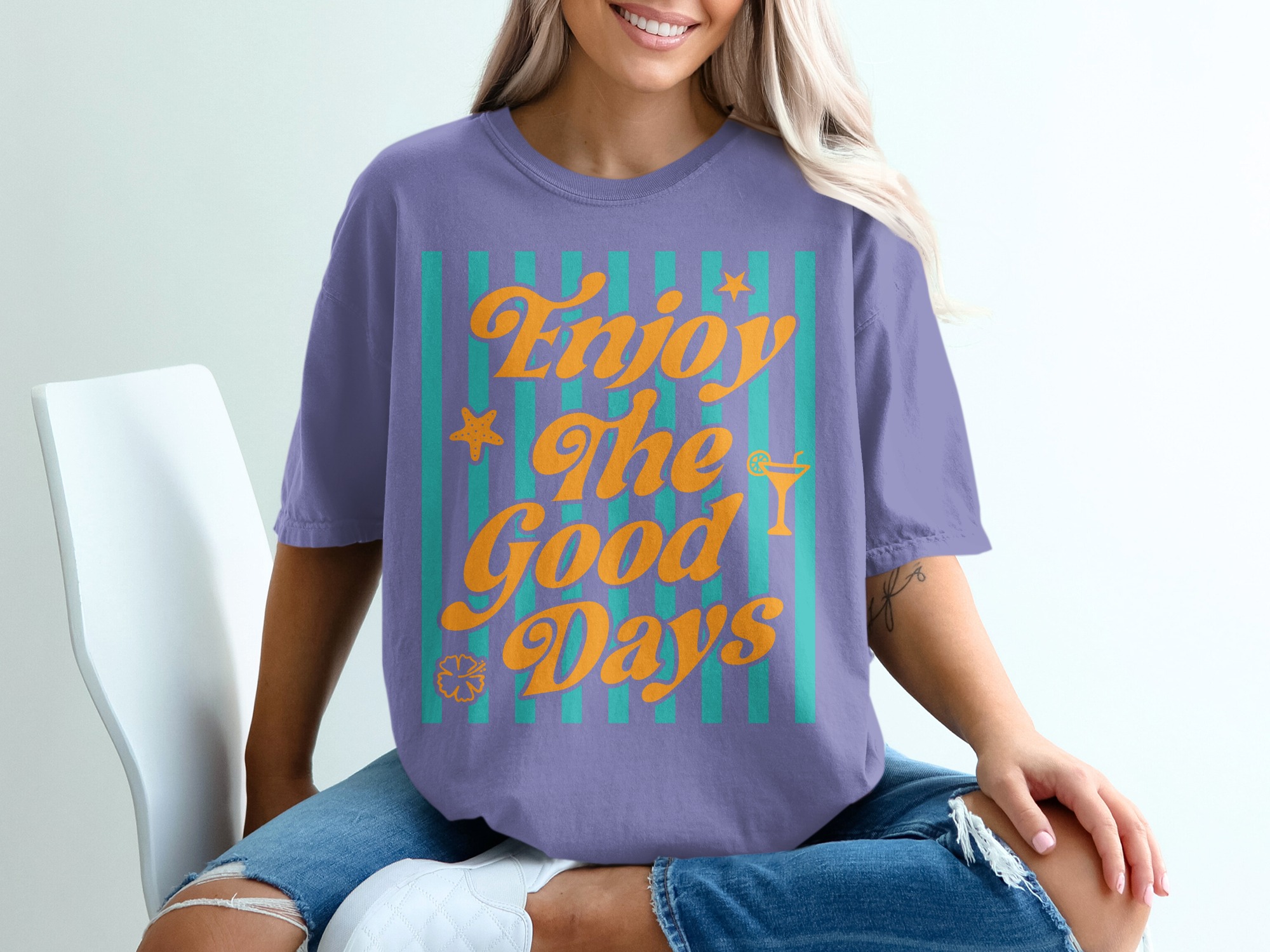 Enjoy The Good Days T-Shirt | Retro Summer Beach Vacation Tee | Positive Coastal Vibe Graphic Top | Gift for Her - Image 13