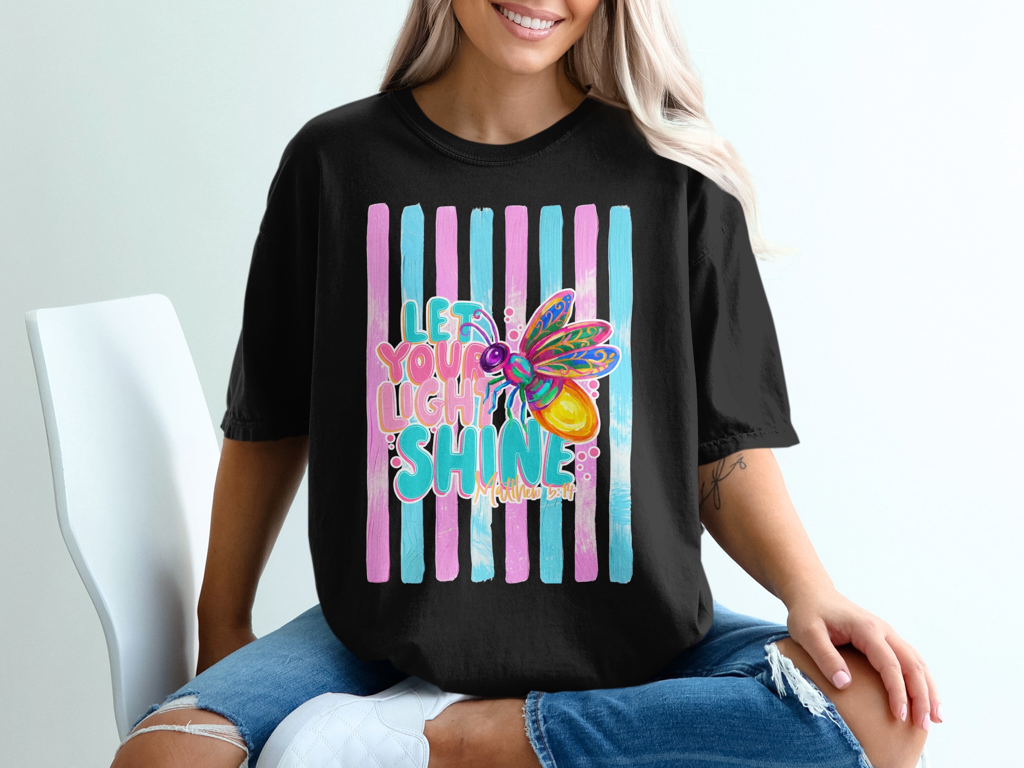 Comfort Colors ® Let Your Light Shine T-Shirt, Matthew 5:14 Scripture Tee, Colorful Firefly Christian Shirt, Inspirational Faith Gift for - Image 8
