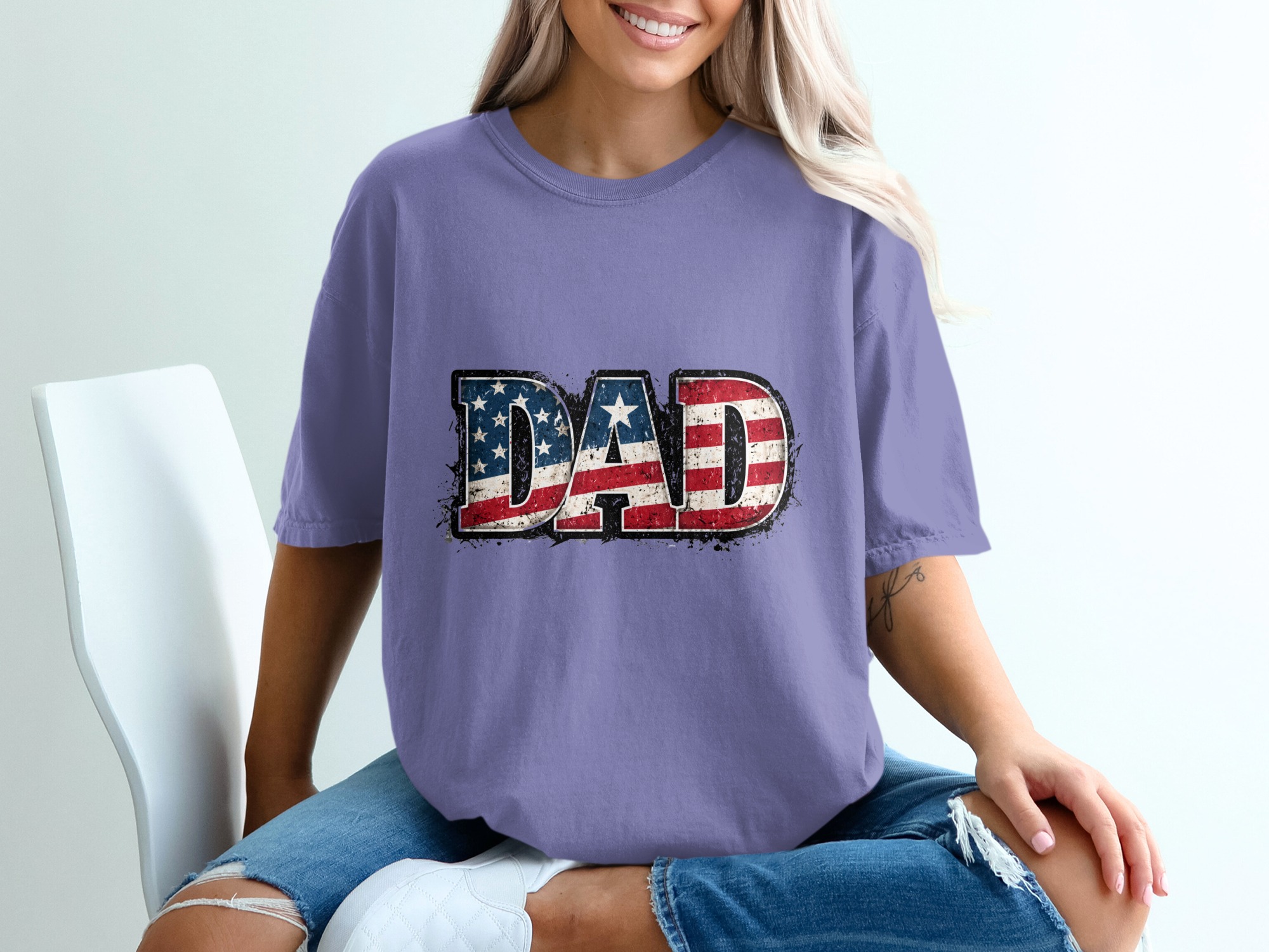 Comfort Colors® Dad T-Shirt, Patriotic American Flag Dad Shirt, Father's Day Gift, Distressed Flag Tee, Fourth of July, Gift for Papa - Image 13