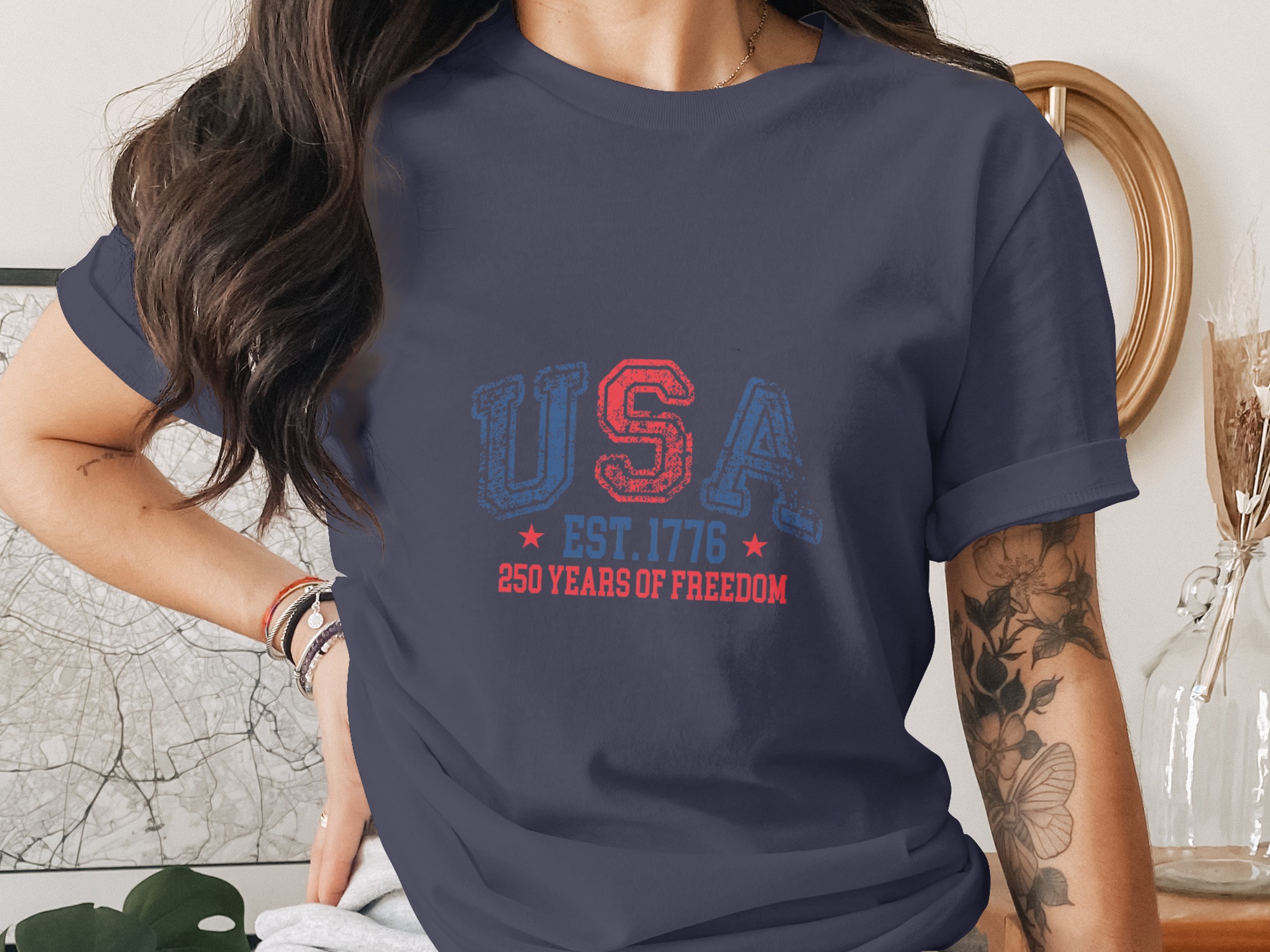 Patriotic USA 1776 T-Shirt, Distressed American Flag Tee, Independence Day Freedom Shirt, 4th of July Gift for Him Her - Image 2