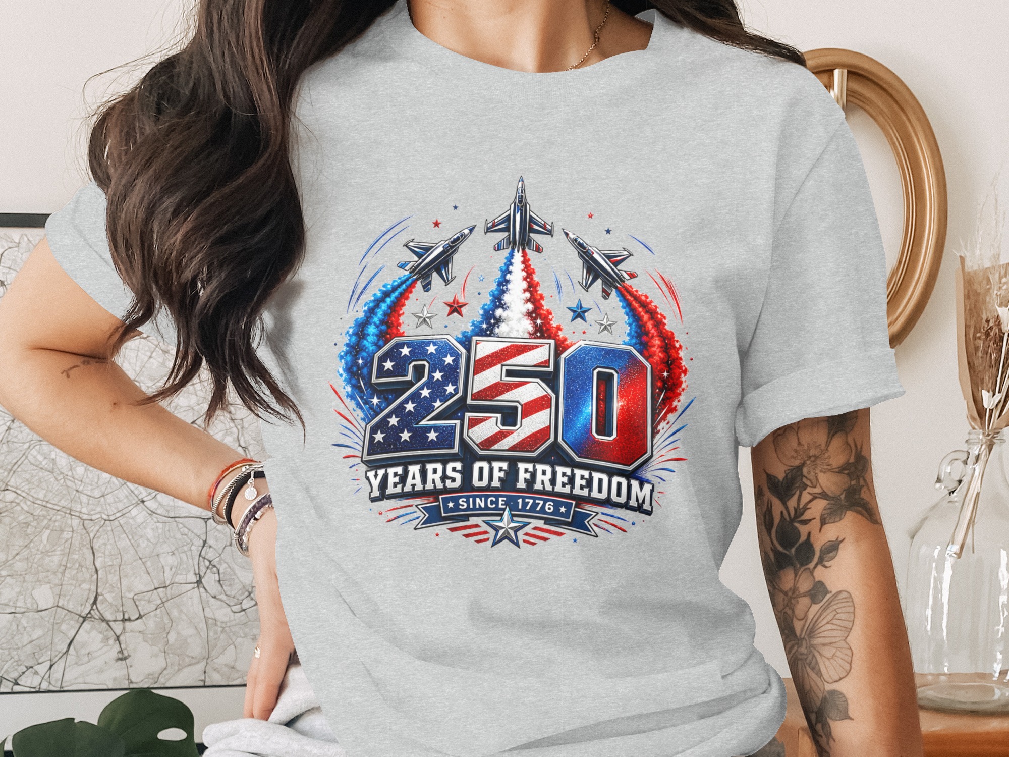 250 Years of Freedom T-Shirt | Patriotic US Independence Day Since 1776 Tee | Military Veteran American History Gift - Image 2