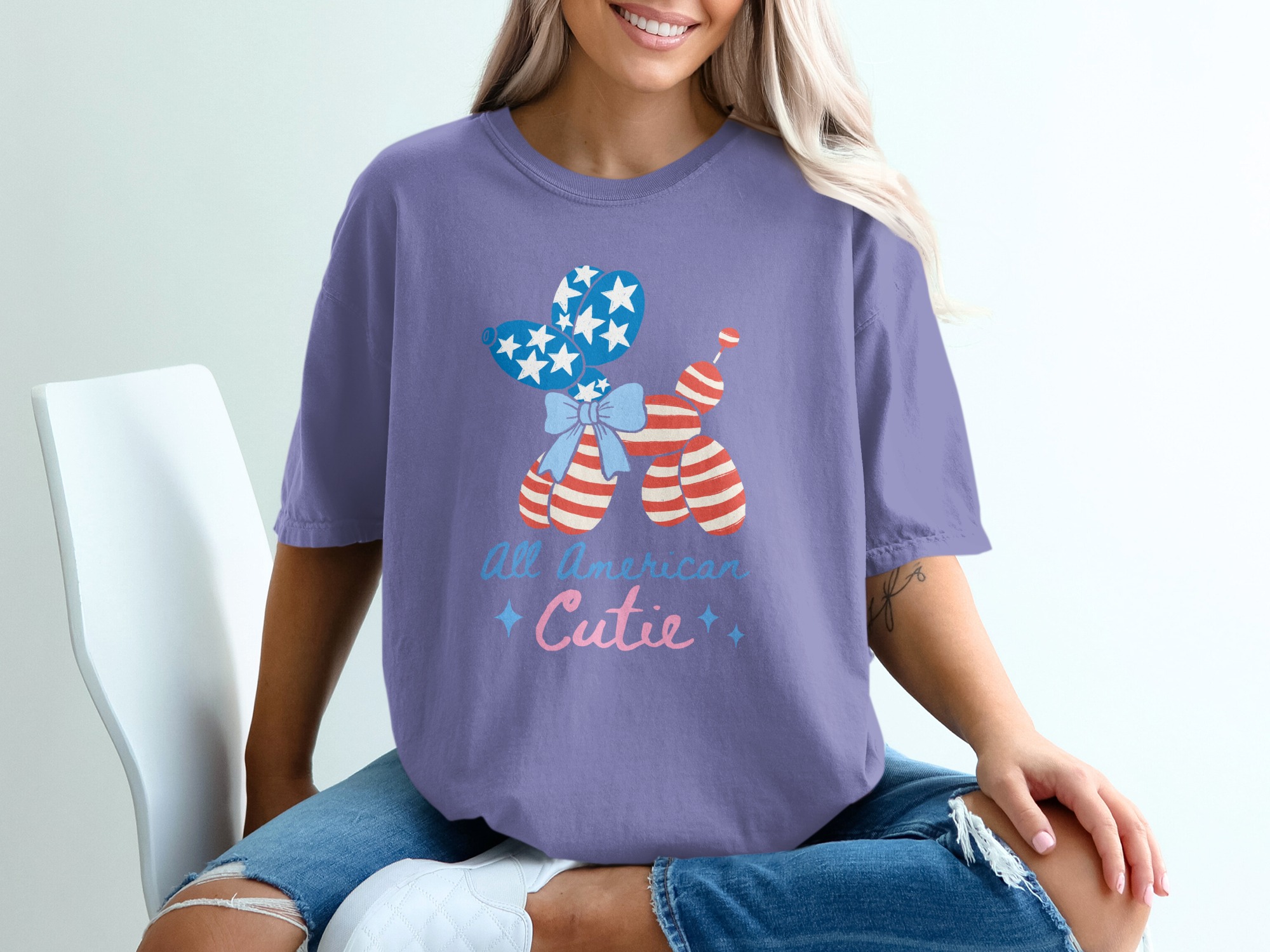 All American Cutie T-Shirt, Patriotic Balloon Dog Fourth of July Tee, Summer USA Flag Shirt for Women & Girls, Memorial Day Outfit - Image 13