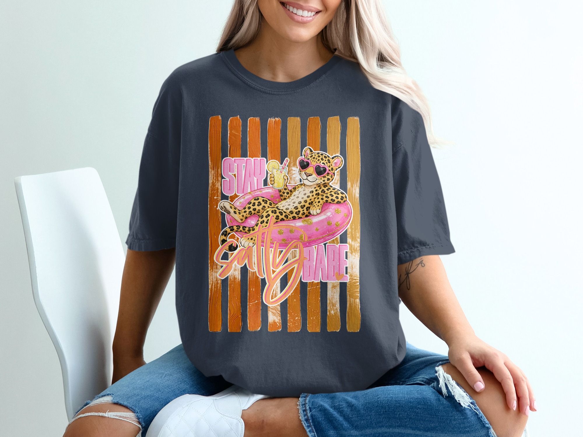 Comfort Colors® Stay Salty Babe T-Shirt, Leopard Print Summer Vacation Tee, Funny Beach Graphic Shirt, Women's Animal Print Gift - Image 12