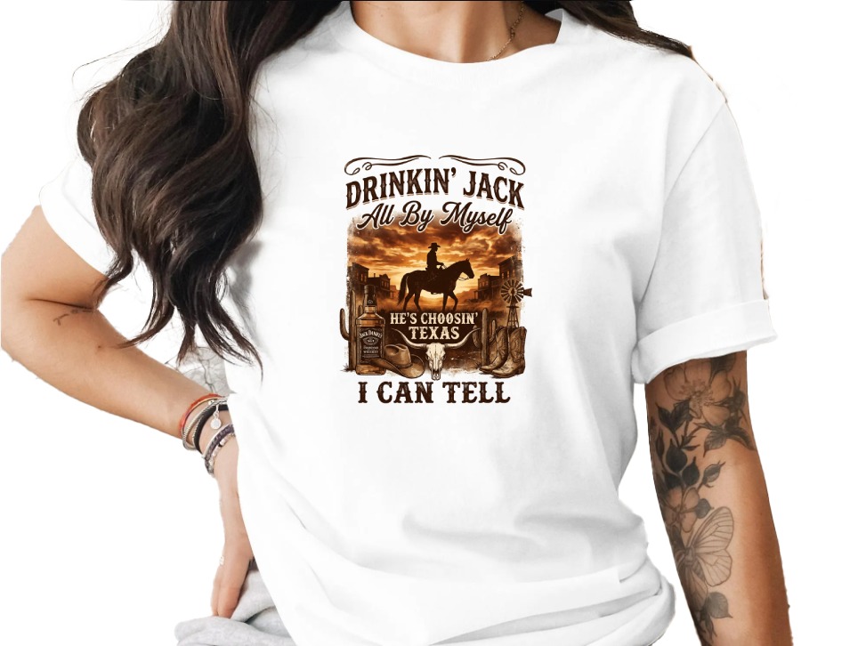 Western Cowboy Texas T-Shirt | Rustic Country Style Graphic Tee for Men & Women | Whiskey Bottle & Bull Skull Design